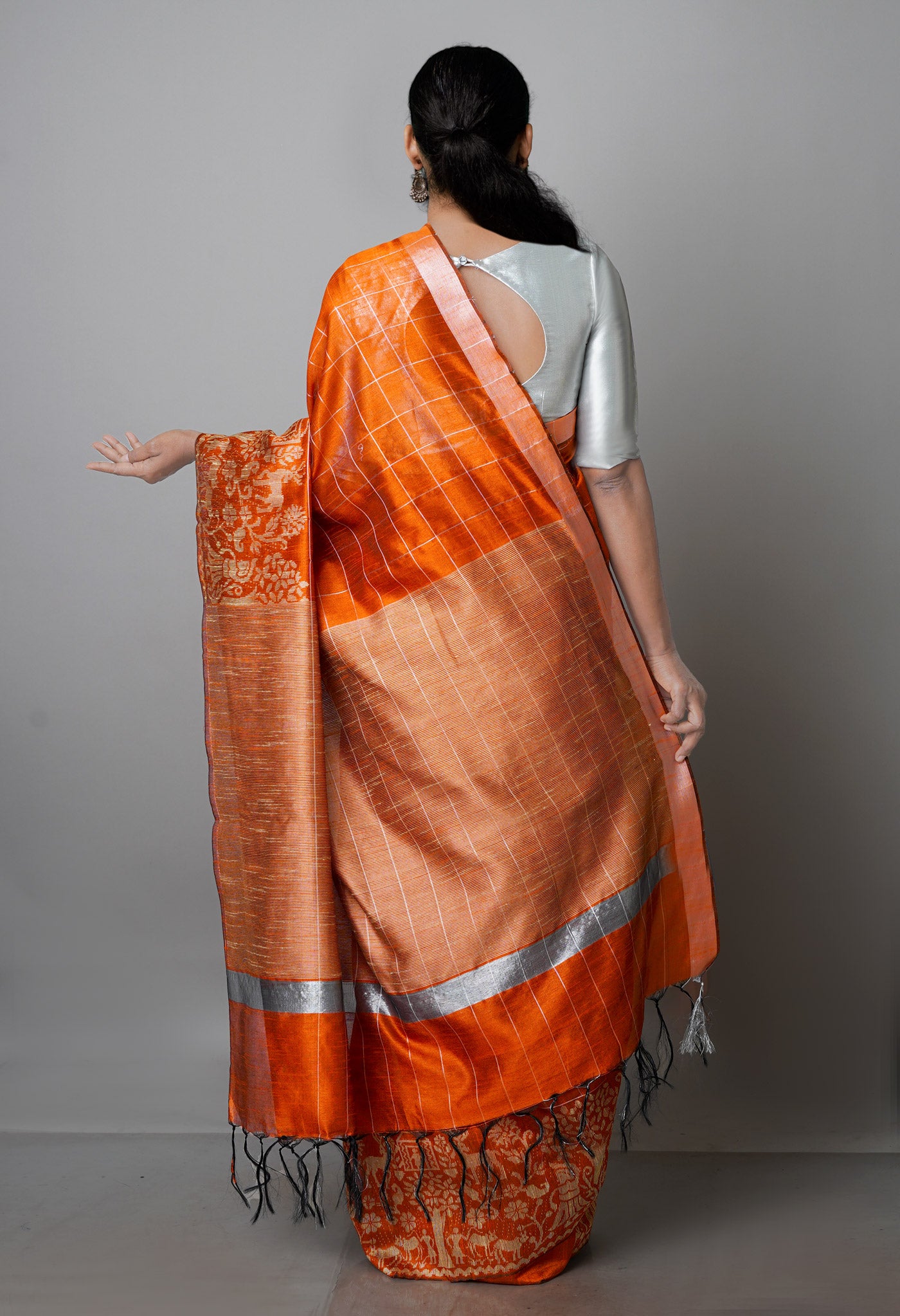 Squash Orange  Dupion  Silk Saree-UNM69815