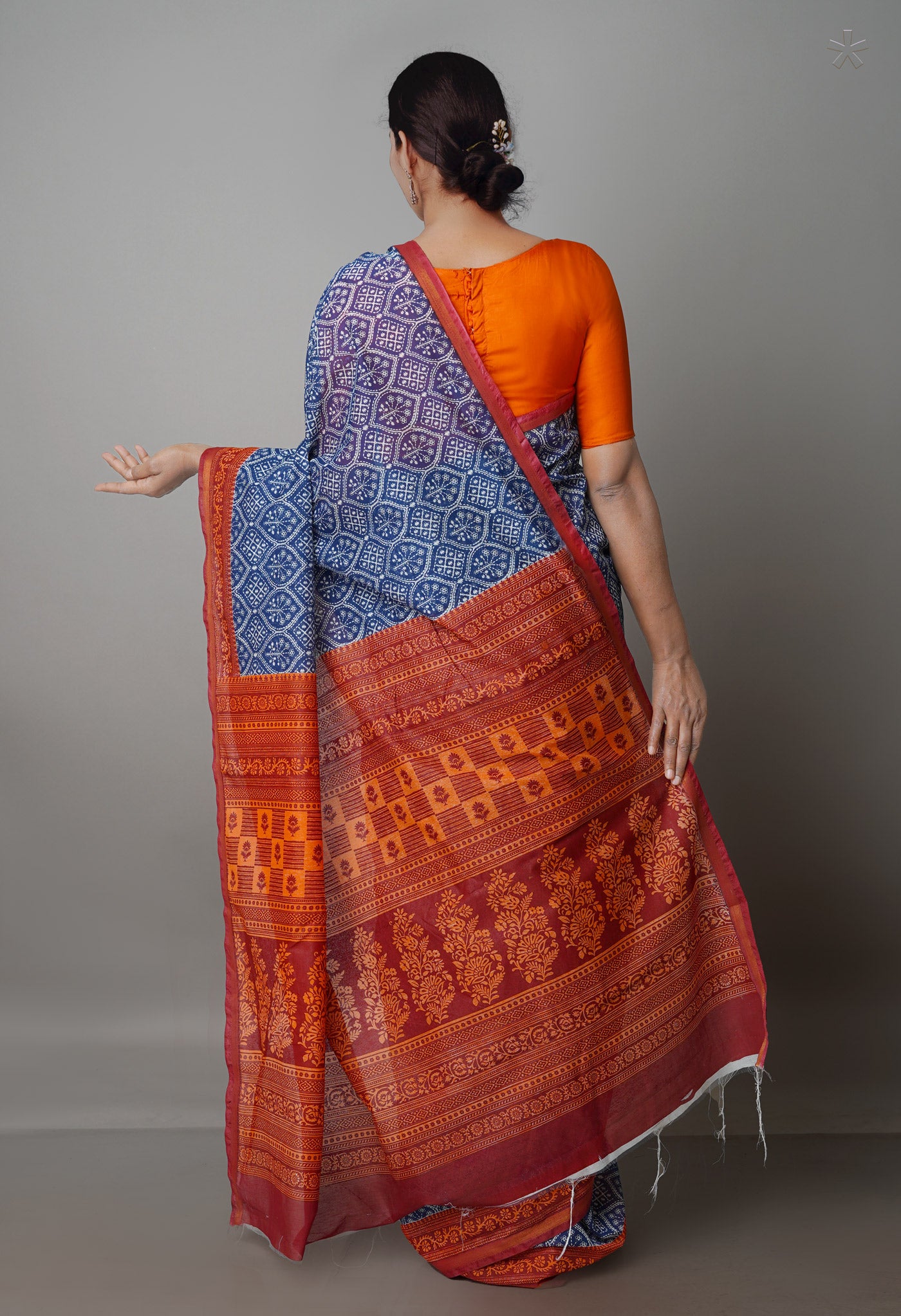 Navy Blue Screen Printed Chanderi Sico Saree