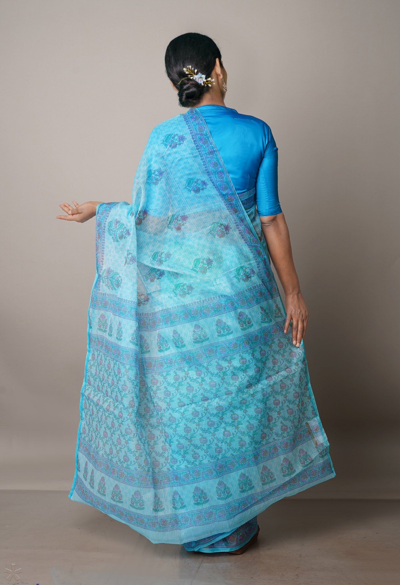 Sky Blue Pure  Block Printed Kota Cotton Saree-UNM69928