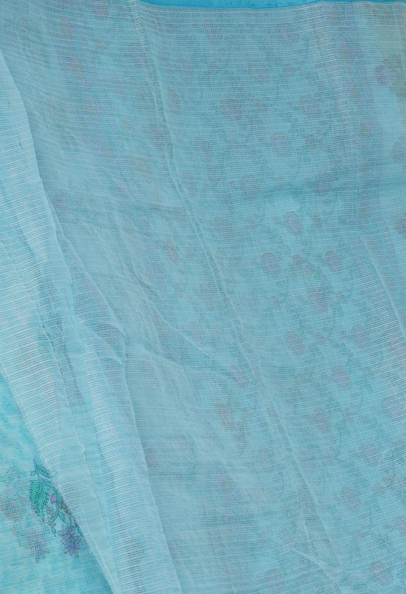 Sky Blue Pure  Block Printed Kota Cotton Saree-UNM69928