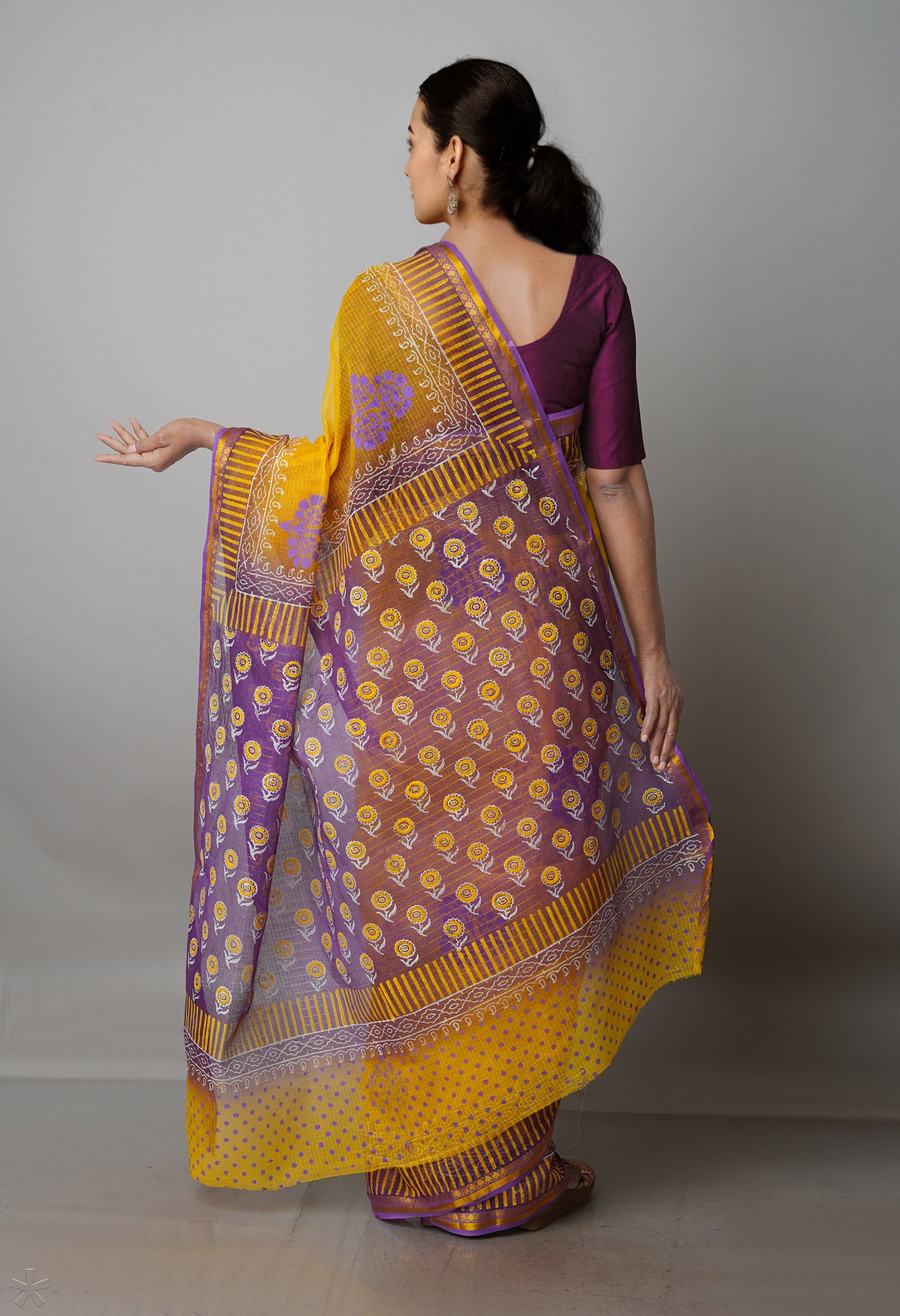 Yellow Pure  Block Printed Kota Cotton Saree-UNM69944