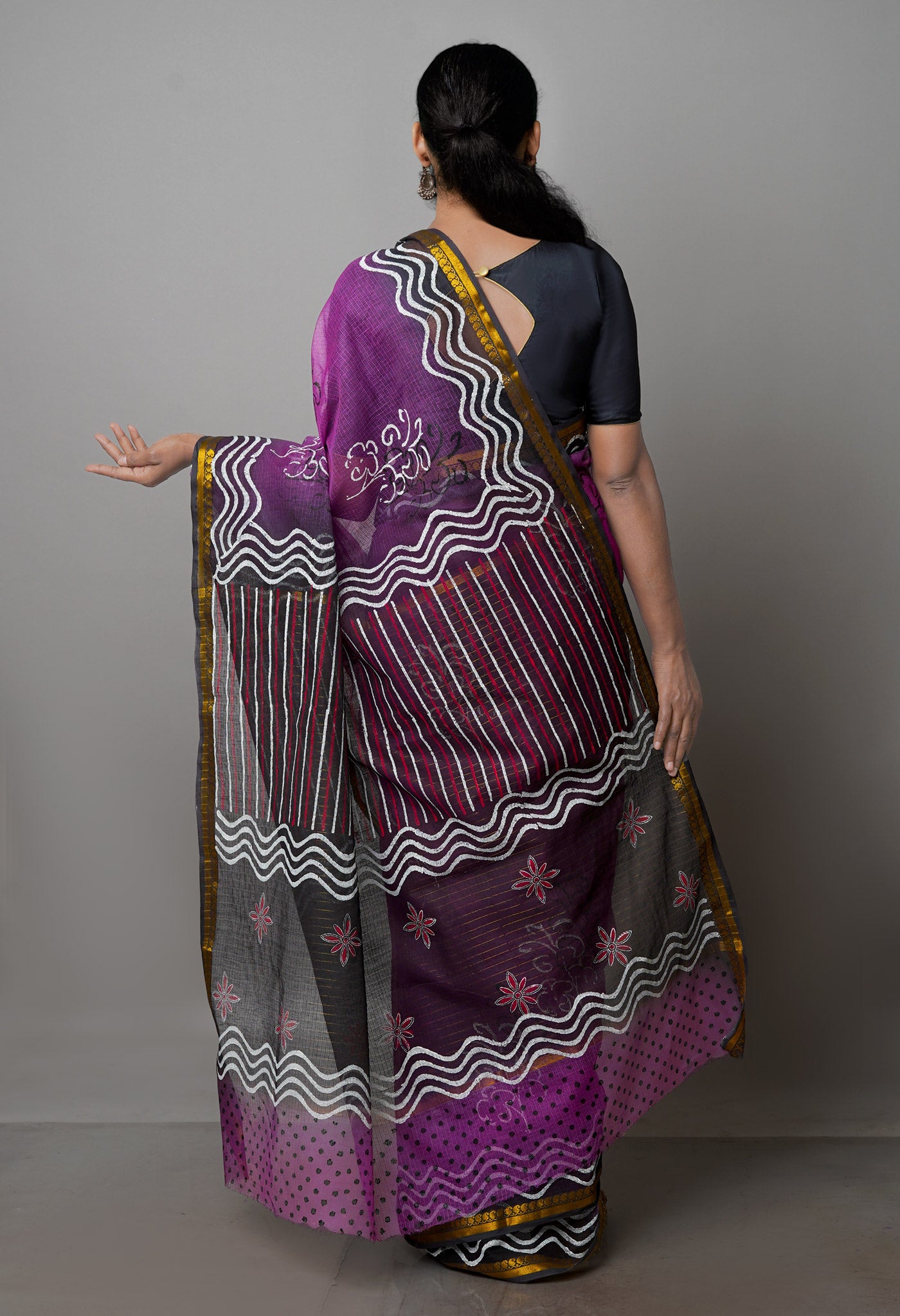 Purple Pure Block Printed Kota Cotton Saree