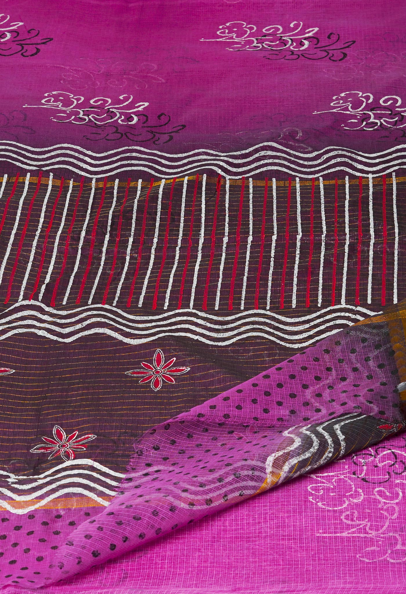 Purple Pure Block Printed Kota Cotton Saree