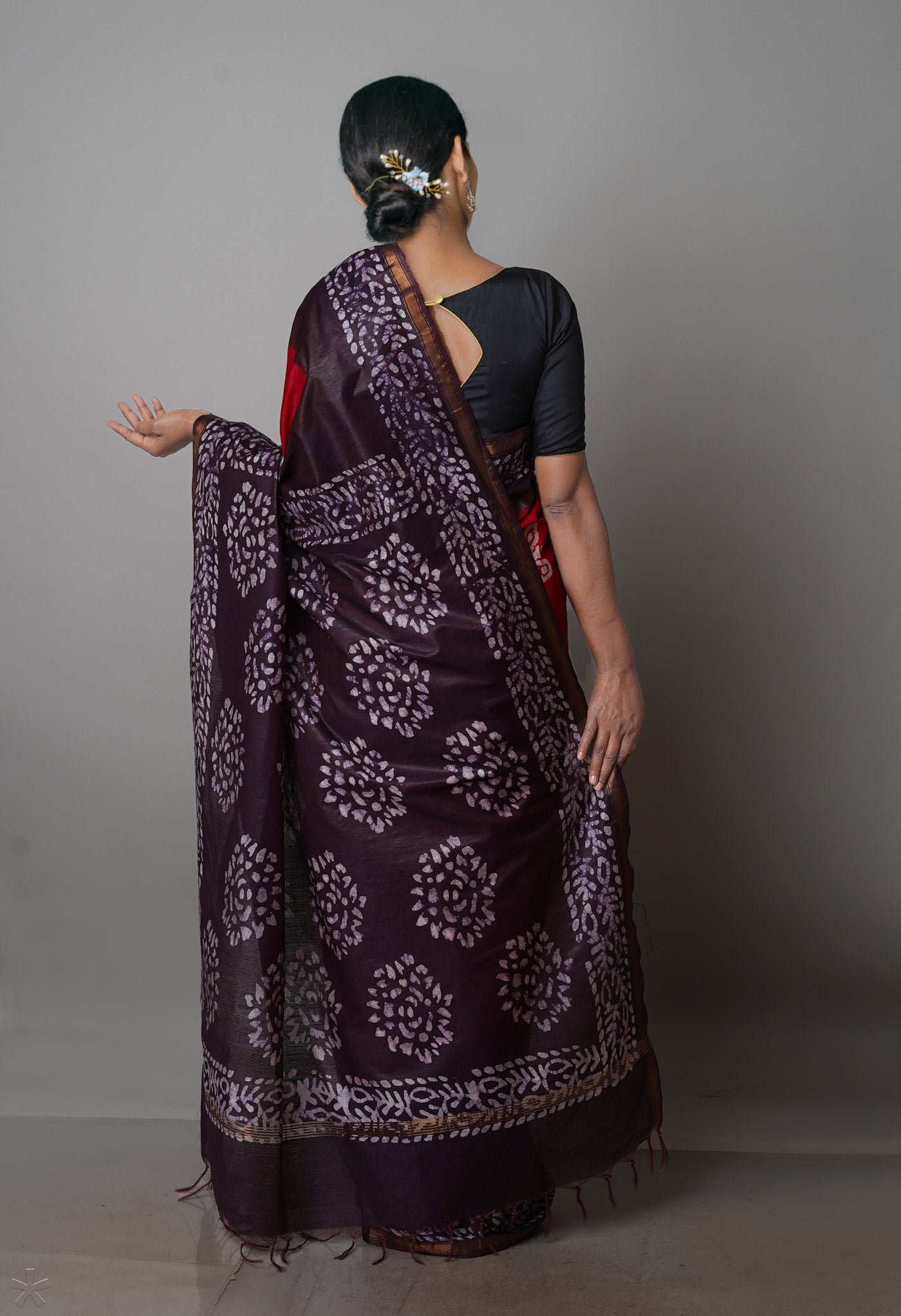 RedDark Purple Pure  Batik Chanderi Silk Saree-UNM70044