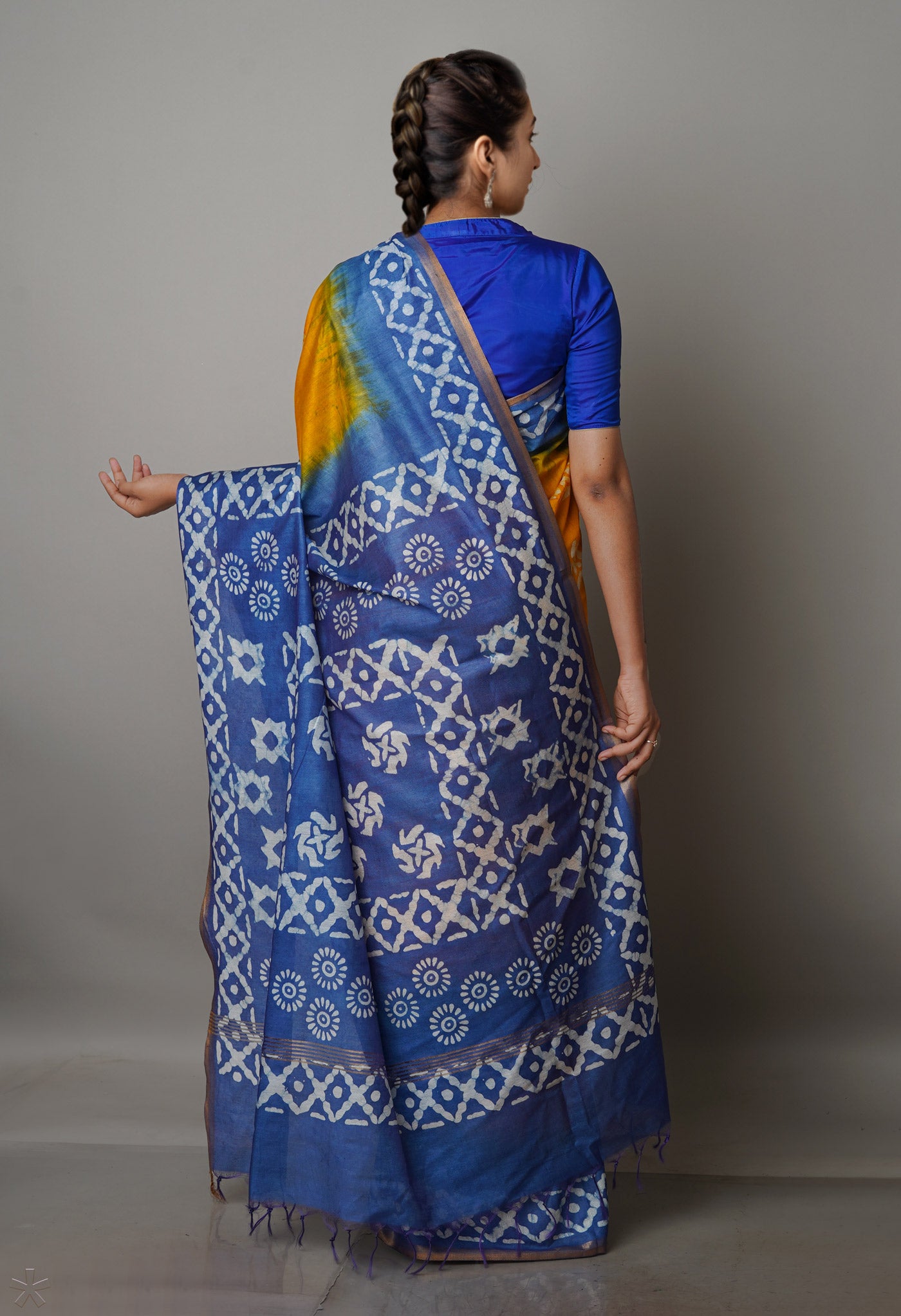 YellowSky Blue Pure  Batik Chanderi Silk Saree-UNM70052