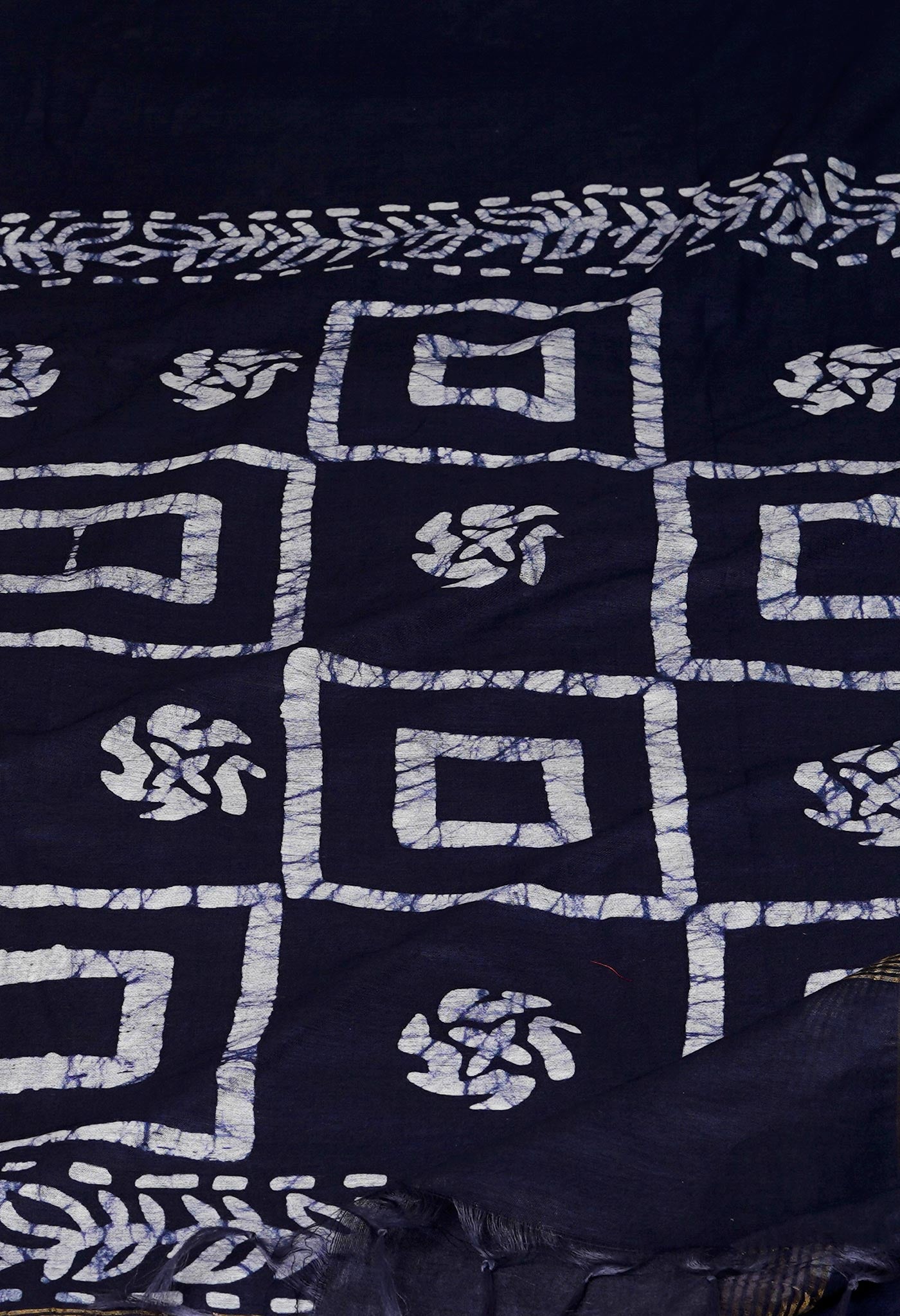 Navy Blue Pure  Batik Chanderi Silk Saree-UNM70090