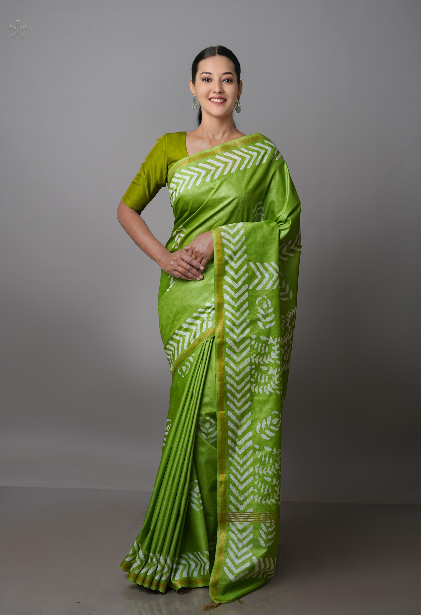 Green Pure  Batik Chanderi Silk Saree-UNM70099