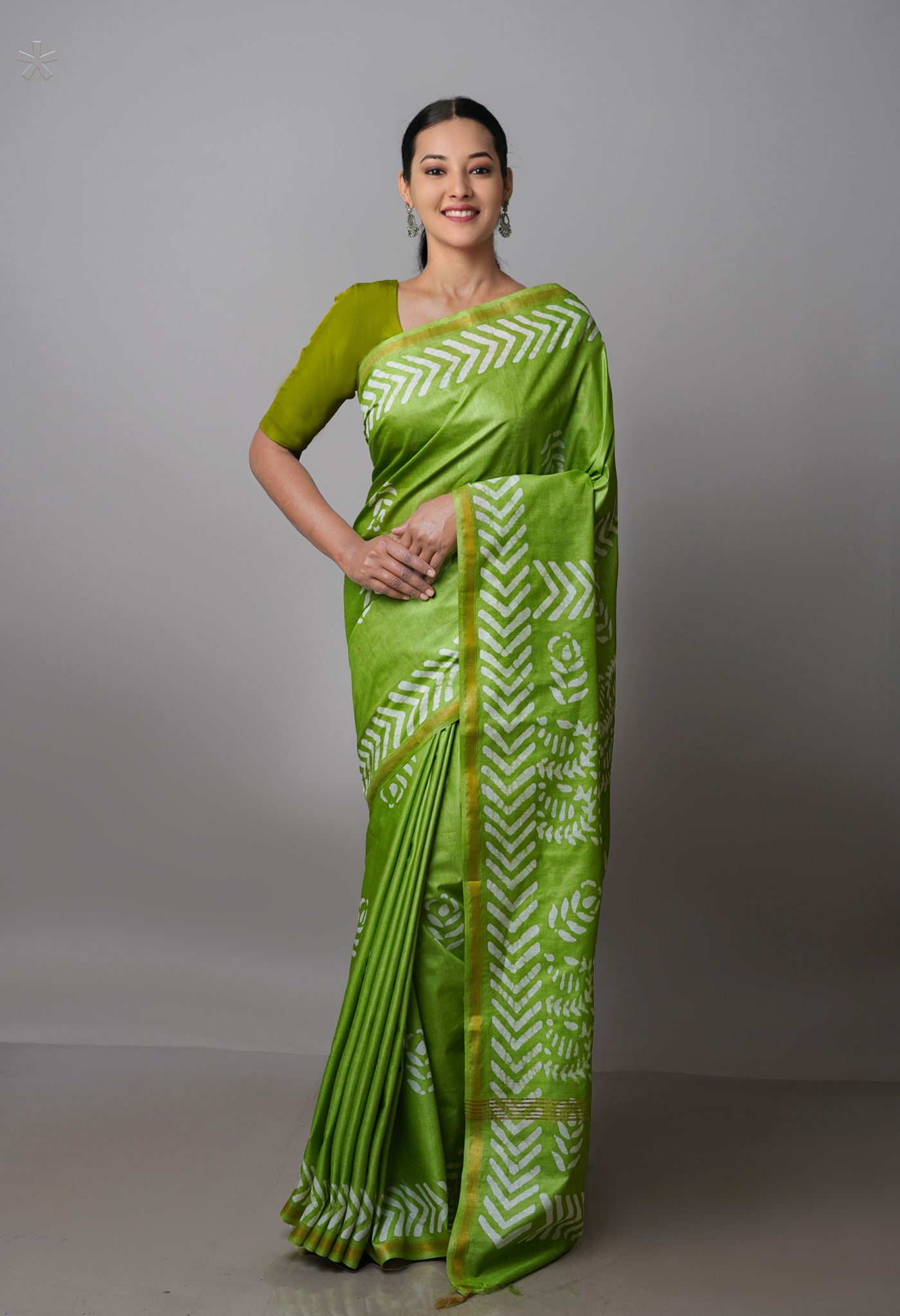 Green Pure  Batik Chanderi Silk Saree-UNM70099