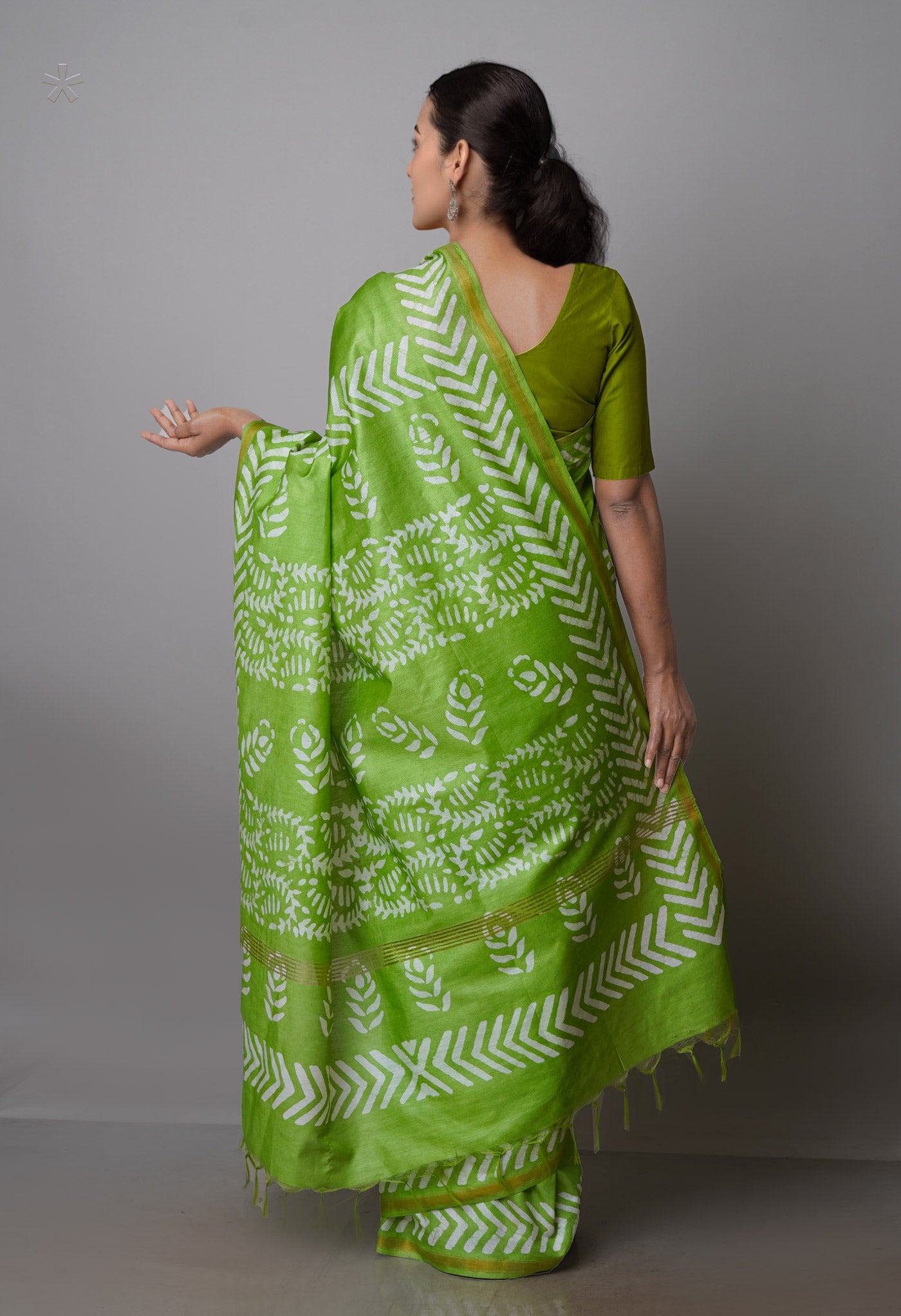 Green Pure  Batik Chanderi Silk Saree-UNM70099