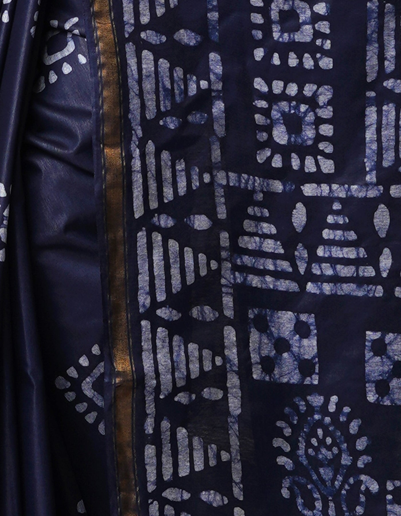 Navy Blue Pure  Batik Chanderi Silk Saree-UNM70112