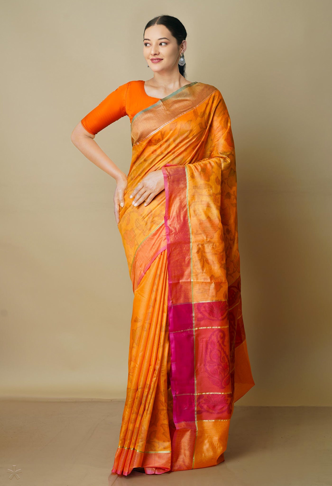 Yellow  Digital Printed Chanderi  Sico Saree-UNM70163