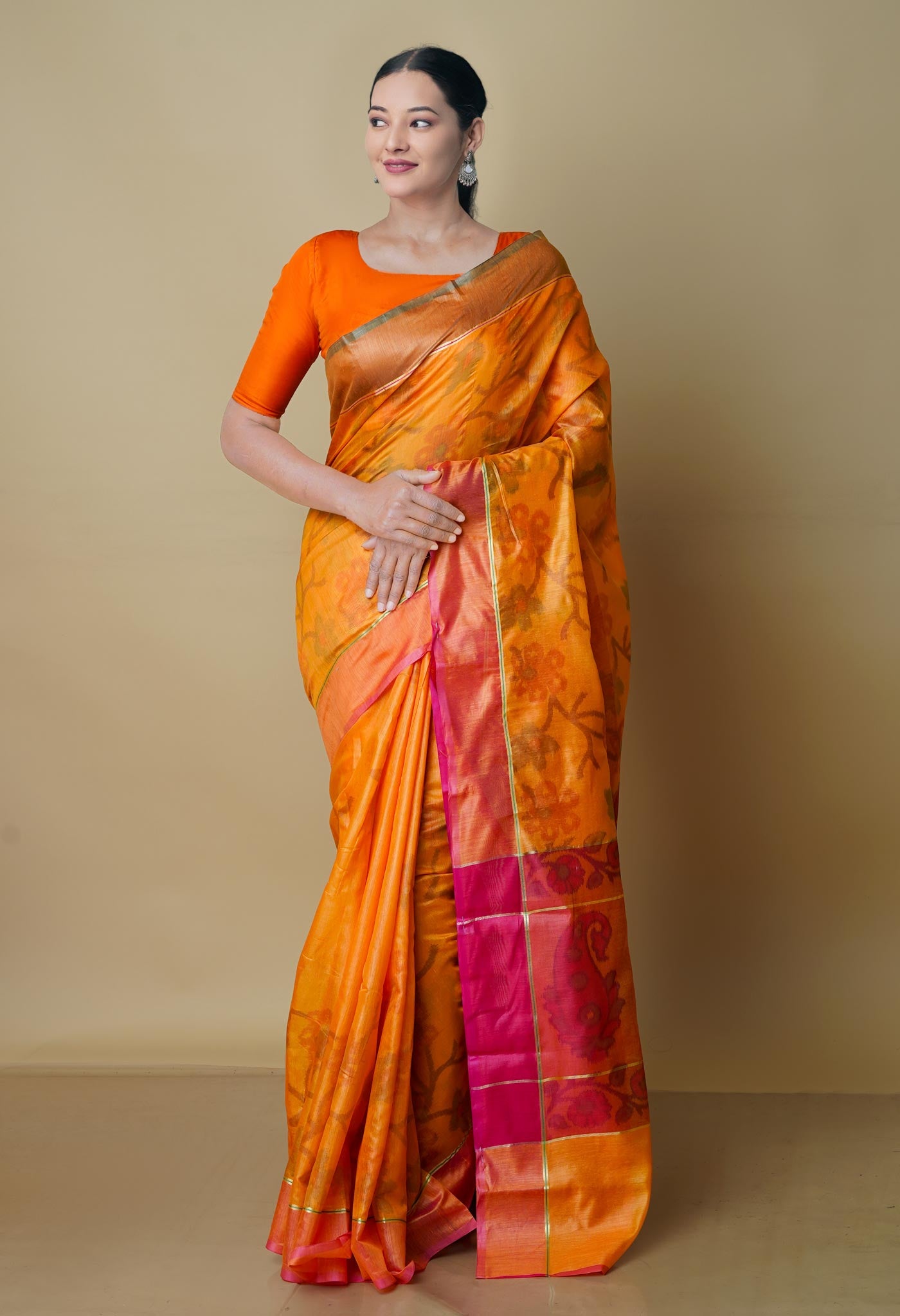 Yellow  Digital Printed Chanderi  Sico Saree-UNM70173