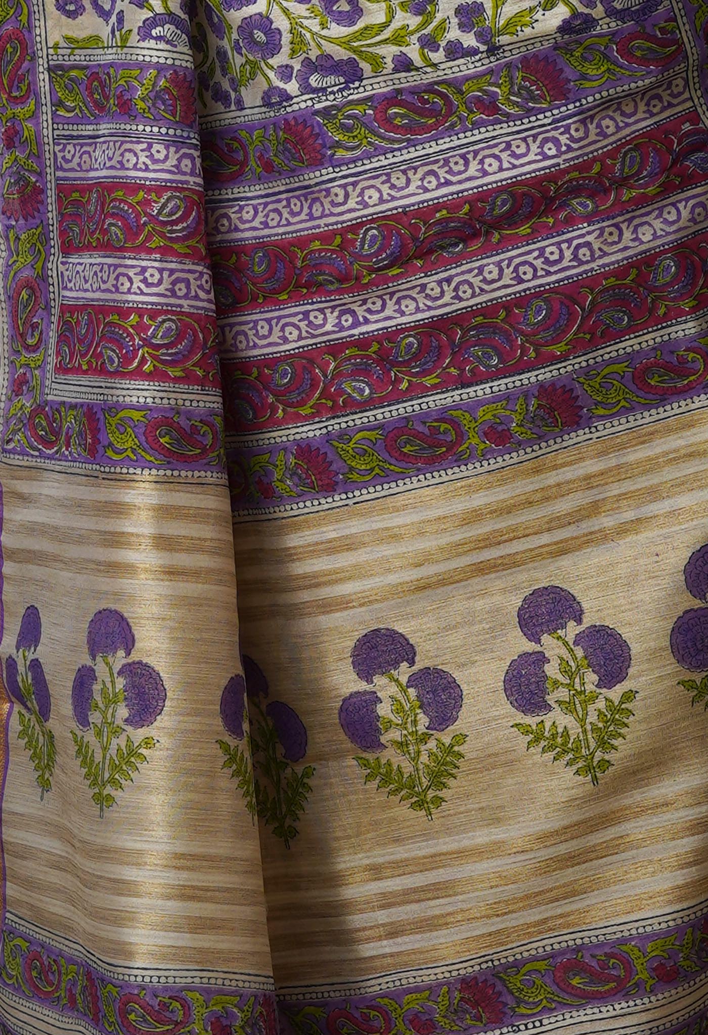 Cream Pure Handloom Bengal Tussar Silk Saree-UNM70218