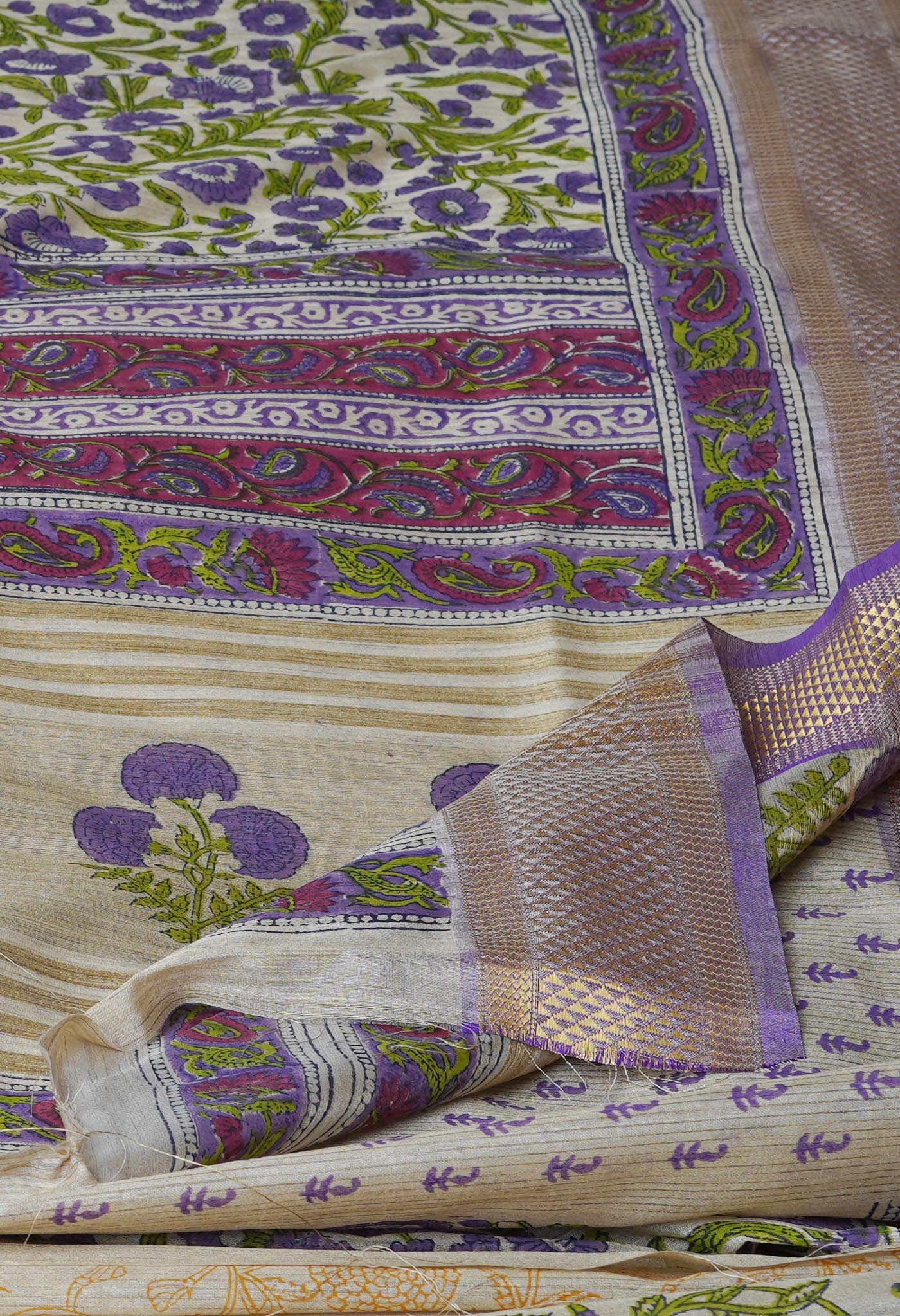 Cream Pure Handloom Bengal Tussar Silk Saree-UNM70218