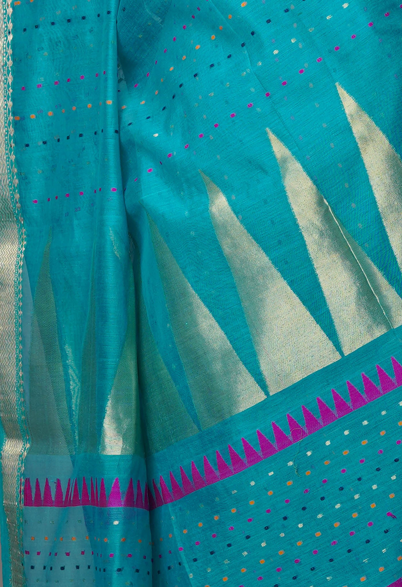 Green Pure Handloom Dhakai Jamdhani Cotton Silk Saree