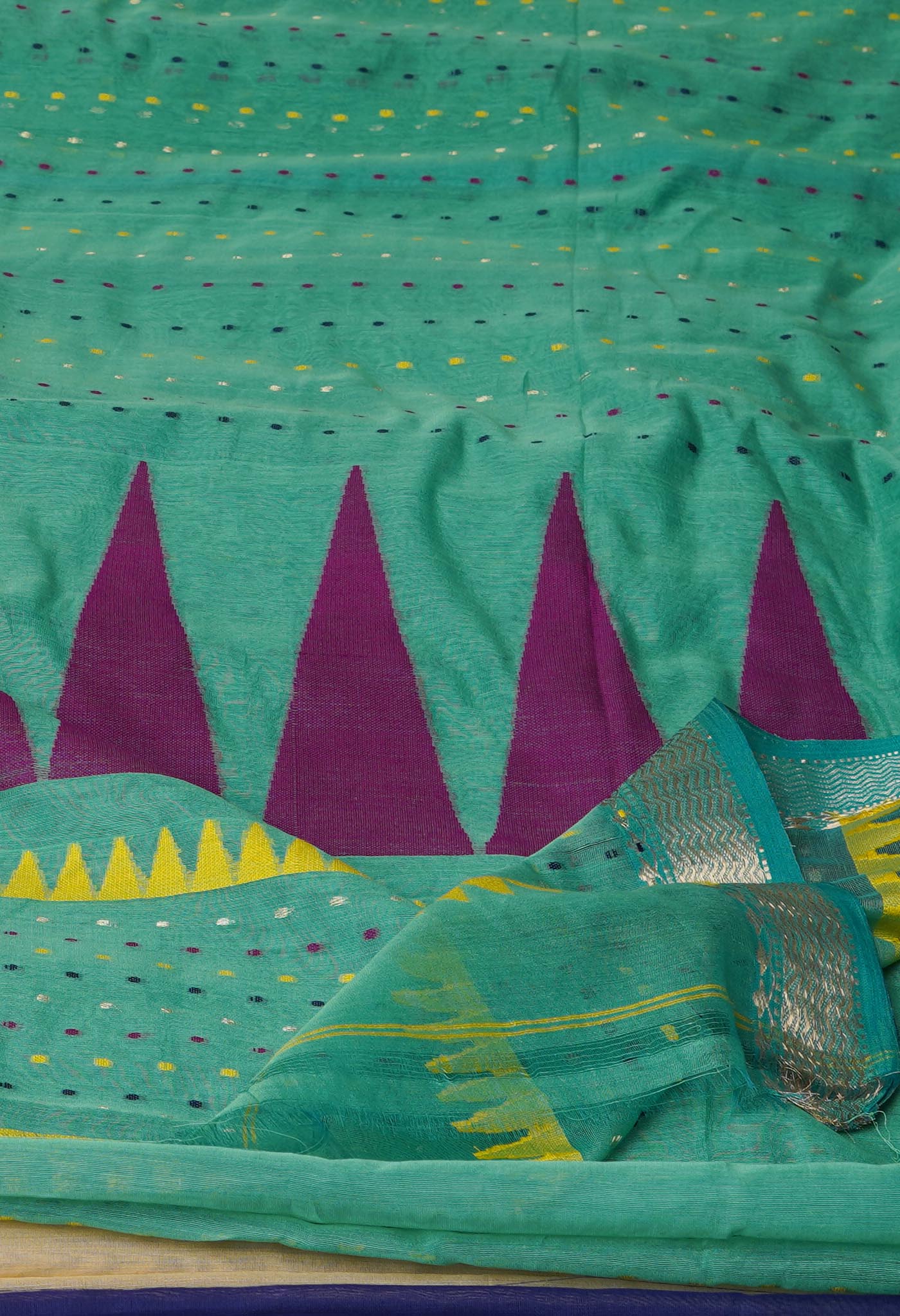 Green Pure Handloom Dhakai Jamdhani Cotton Silk Saree