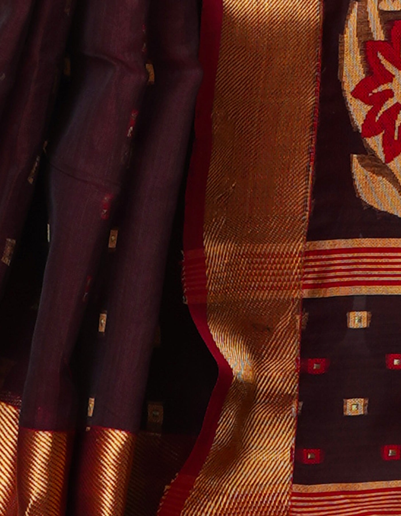 Burgundy Pure Handloom Dhakai Jamdhani Cotton Silk Saree