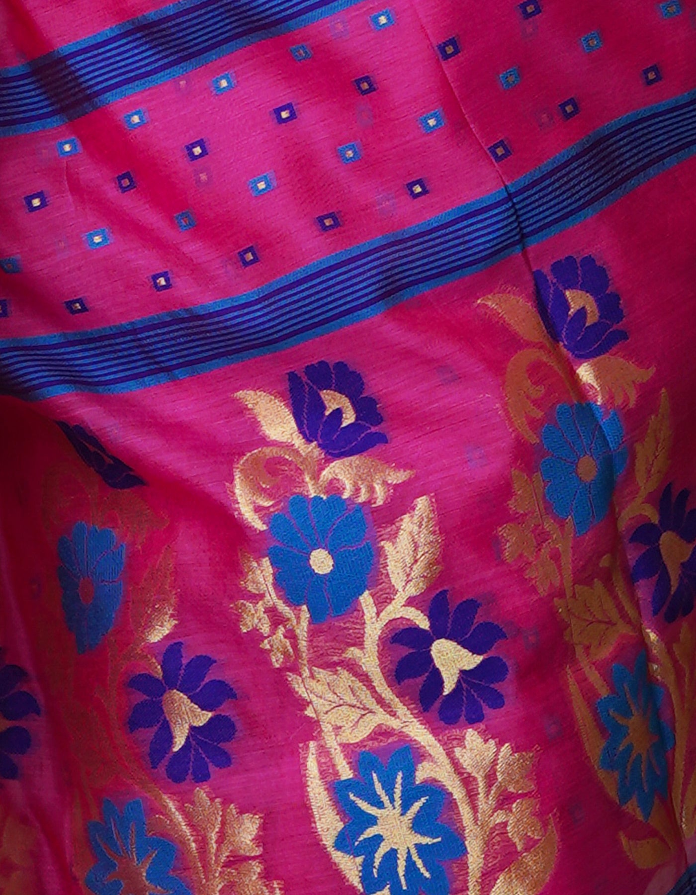 Pink Pure Handloom Dhakai Jamdhani Cotton Silk Saree