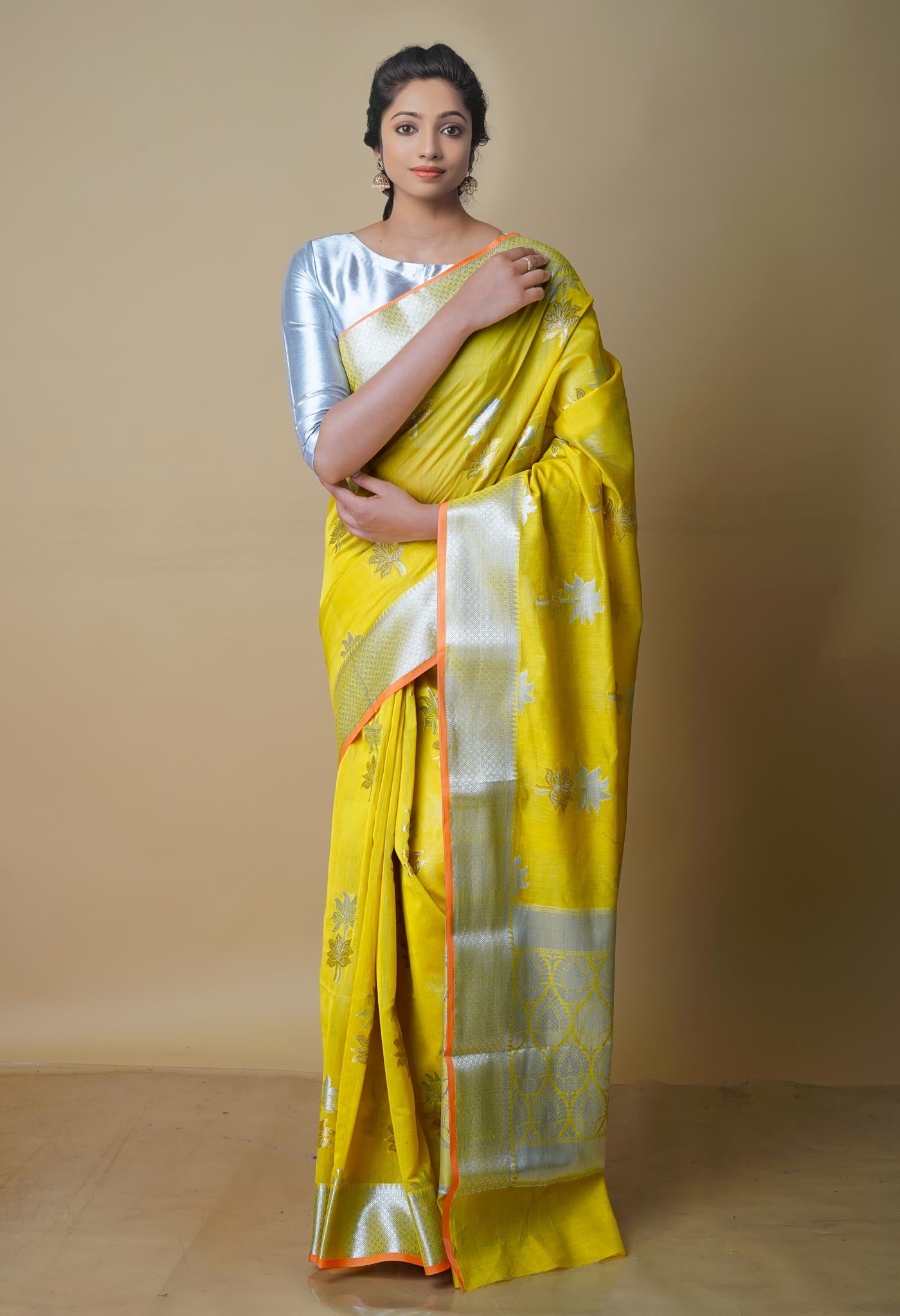 Yellow  fancy Banarasi Silk Saree-UNM70326