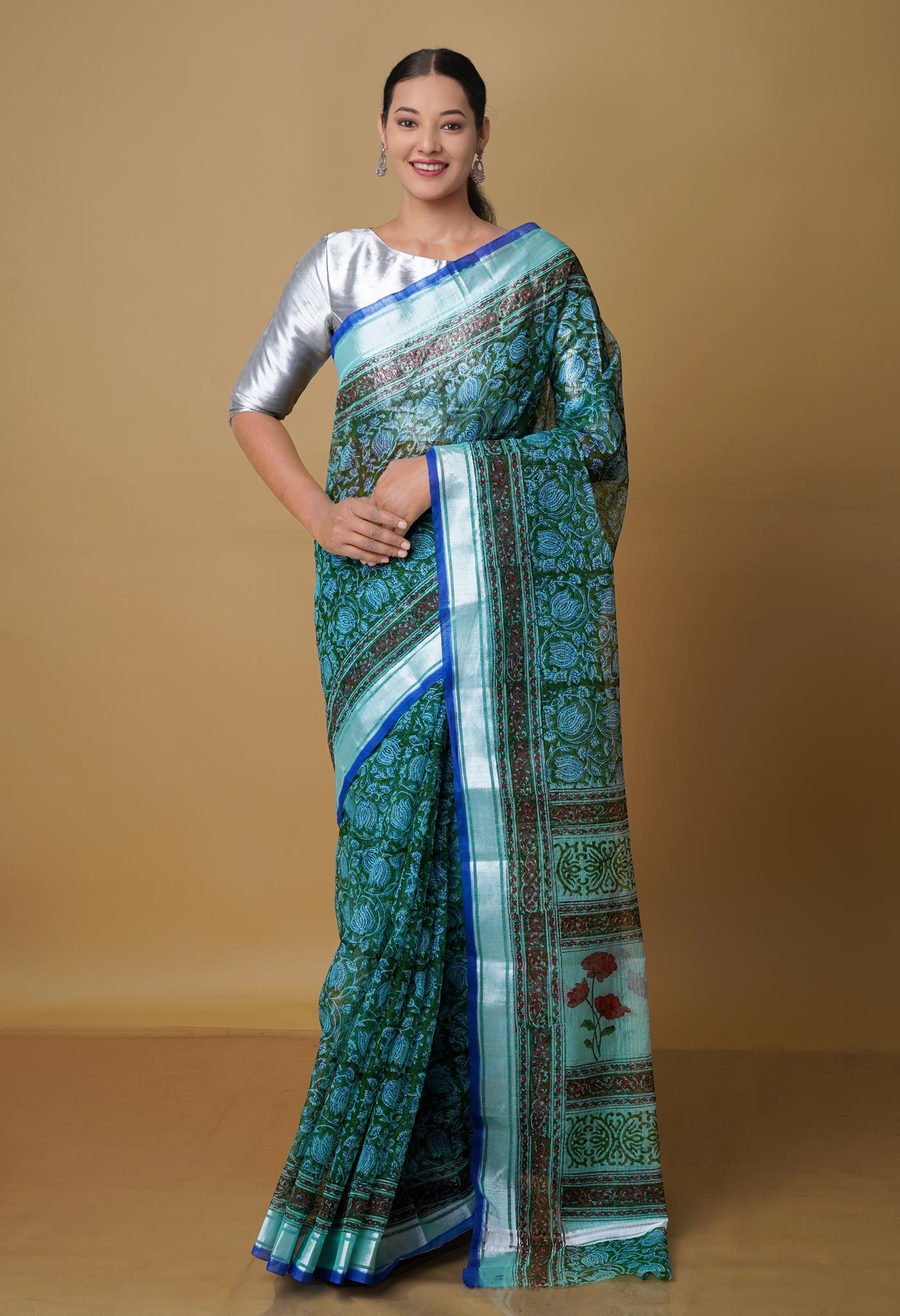 Green Pure  Kota Block Printed Cotton Saree-UNM70352