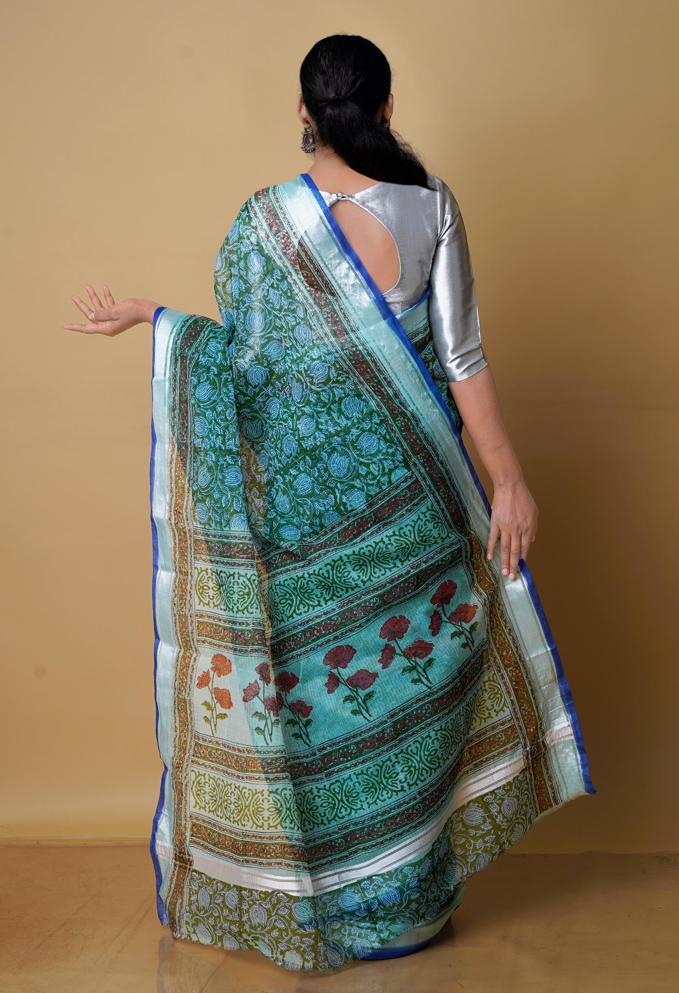 Green Pure  Kota Block Printed Cotton Saree-UNM70352