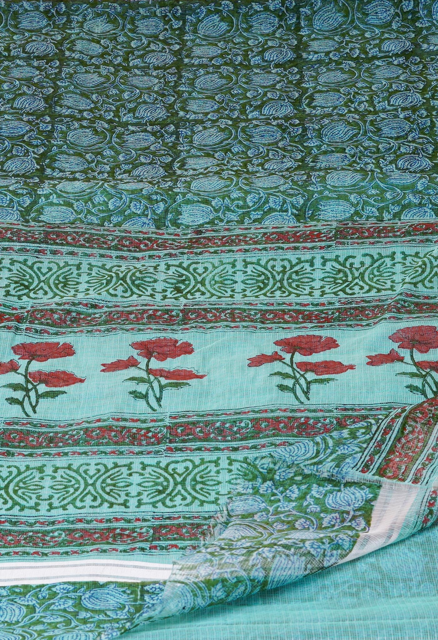 Green Pure  Kota Block Printed Cotton Saree-UNM70352