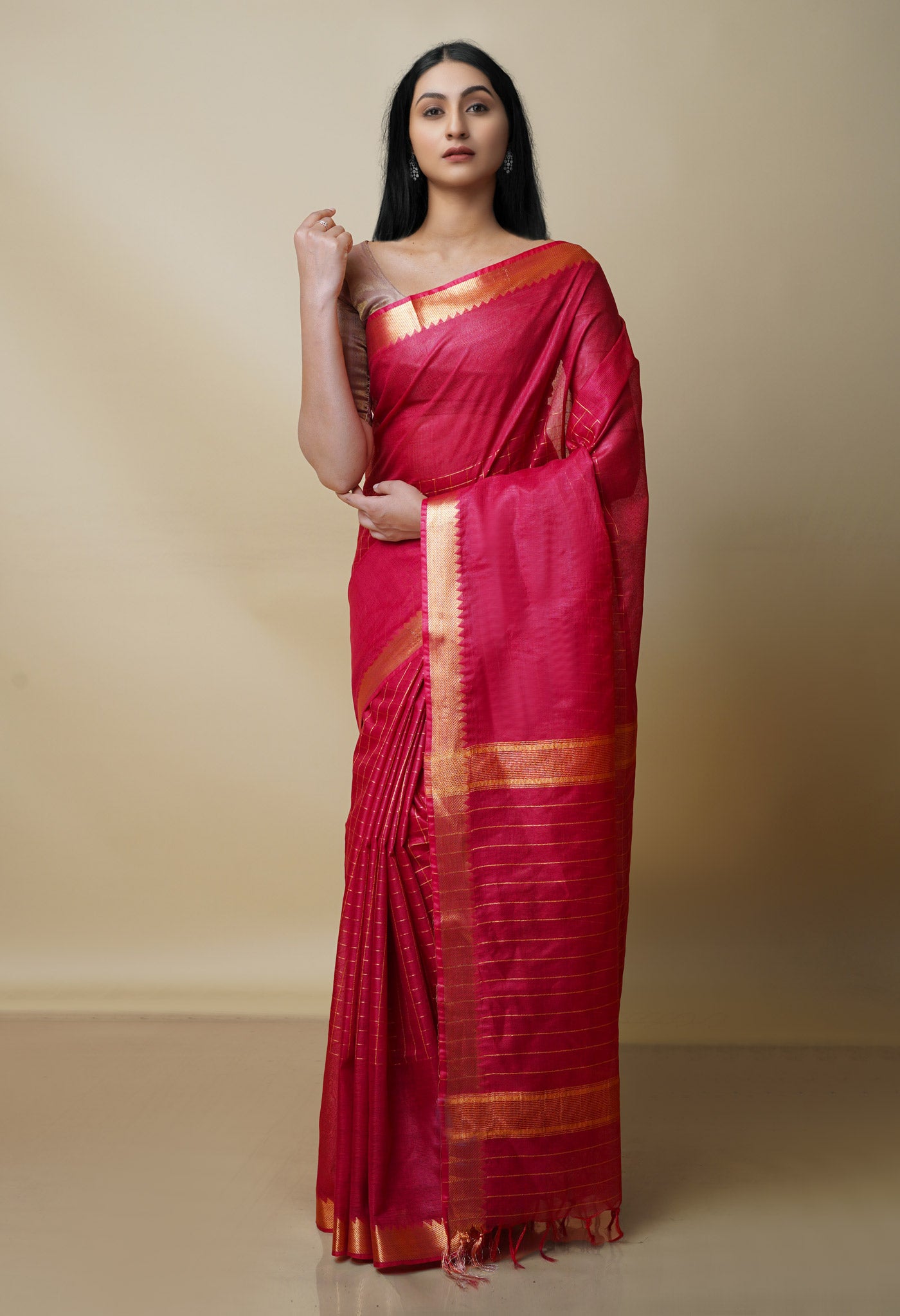 Cherry Red  Mangalagiri Checks Sico Saree-UNM70388