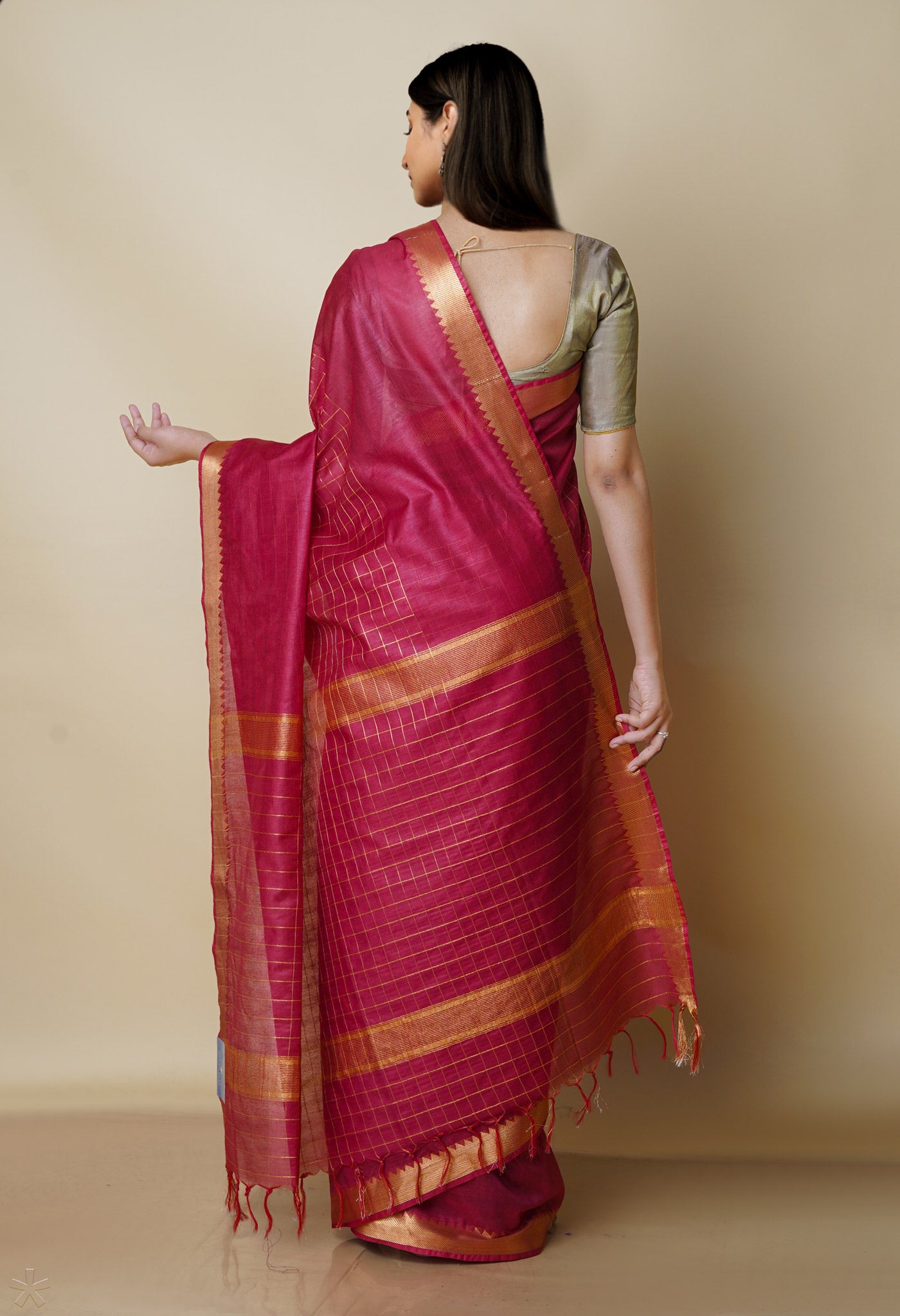 Cherry Red  Mangalagiri Checks Sico Saree-UNM70388