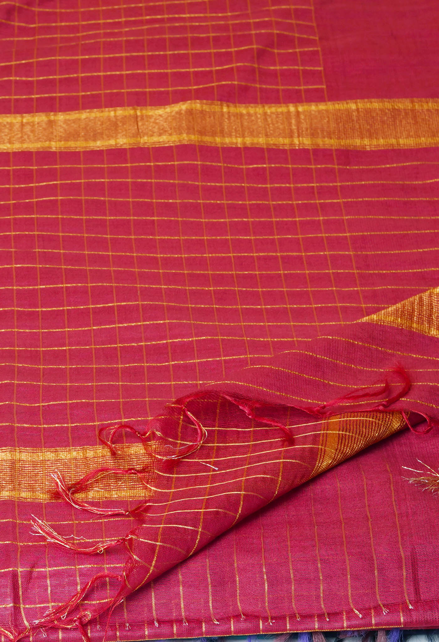 Cherry Red  Mangalagiri Checks Sico Saree-UNM70388