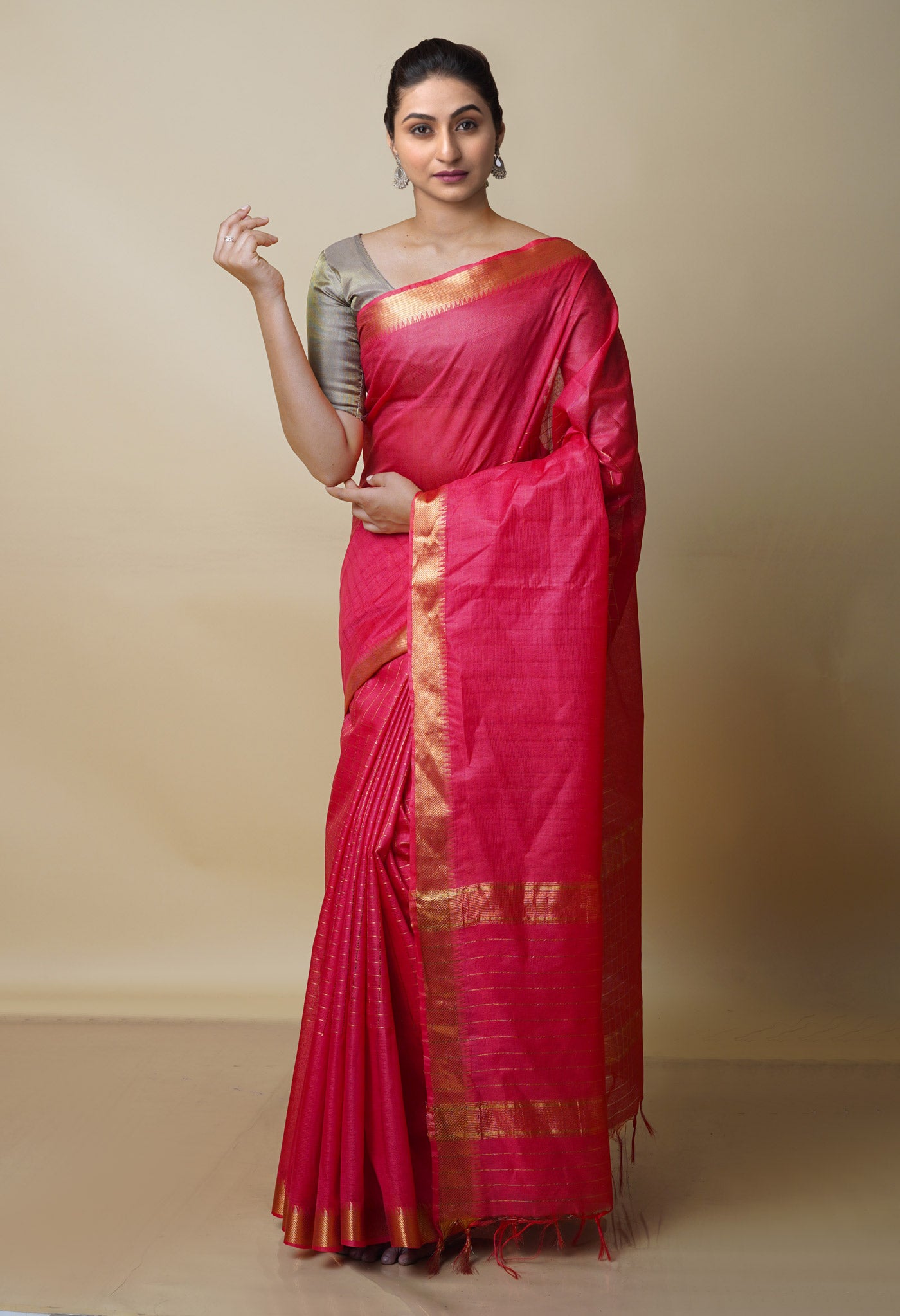 Valentine Red  Mangalagiri Checks Sico Saree-UNM70391