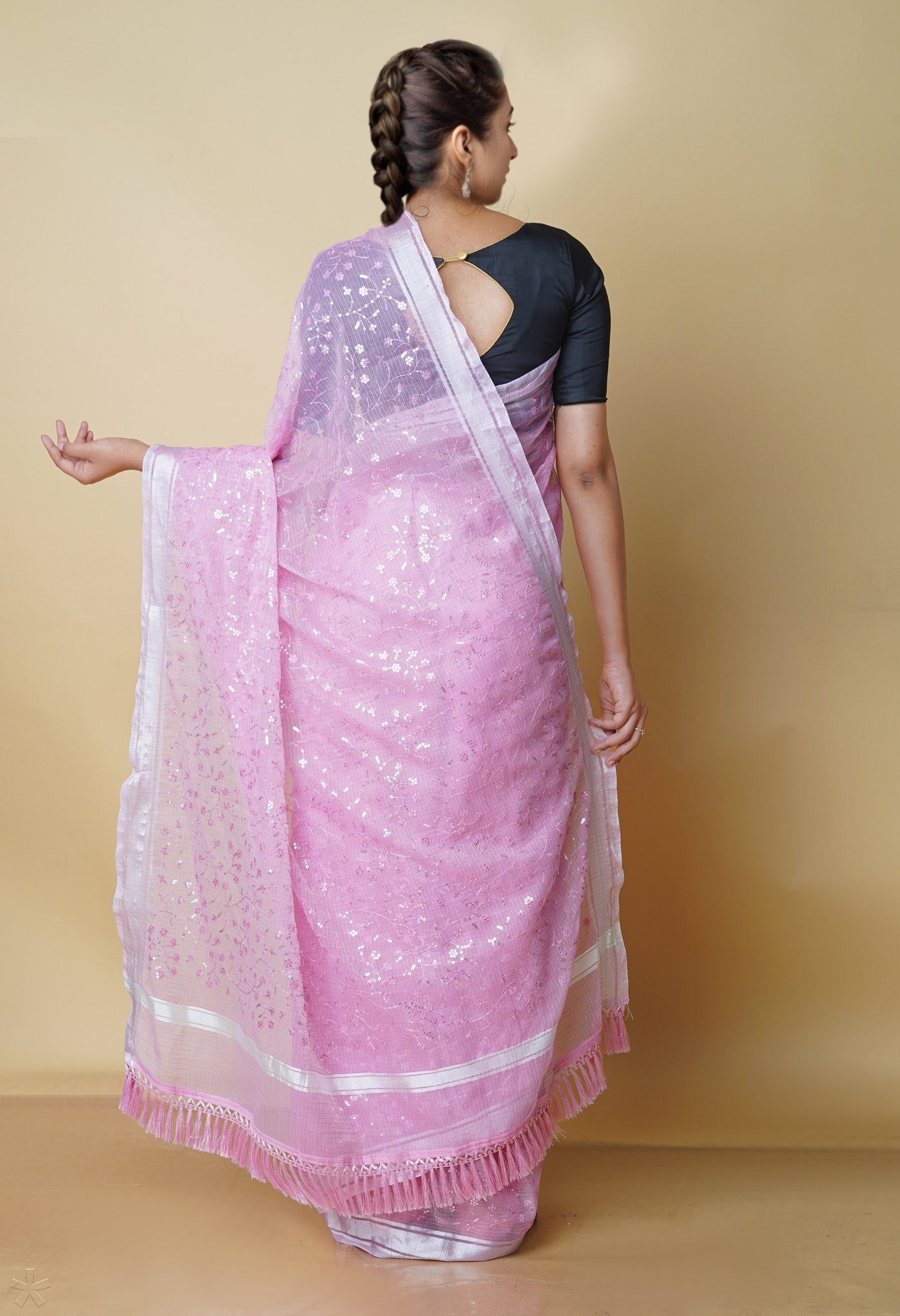 Pink Pure Kota With Sequence Embroidery cotton Saree