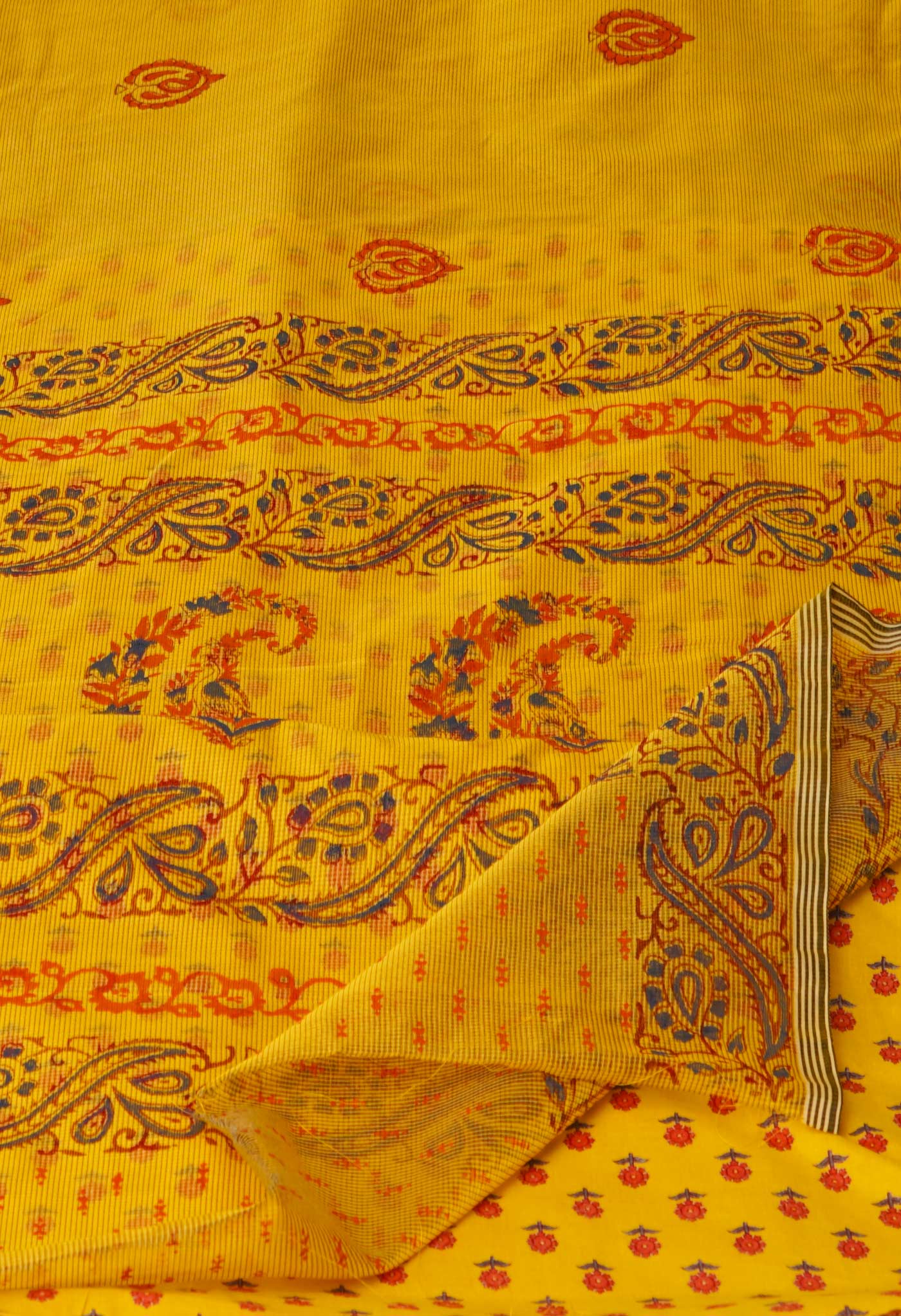 Yellow  Block Printed Meghalaya  Supernet Saree With Ajrakh Blouse Piece-UNM70628