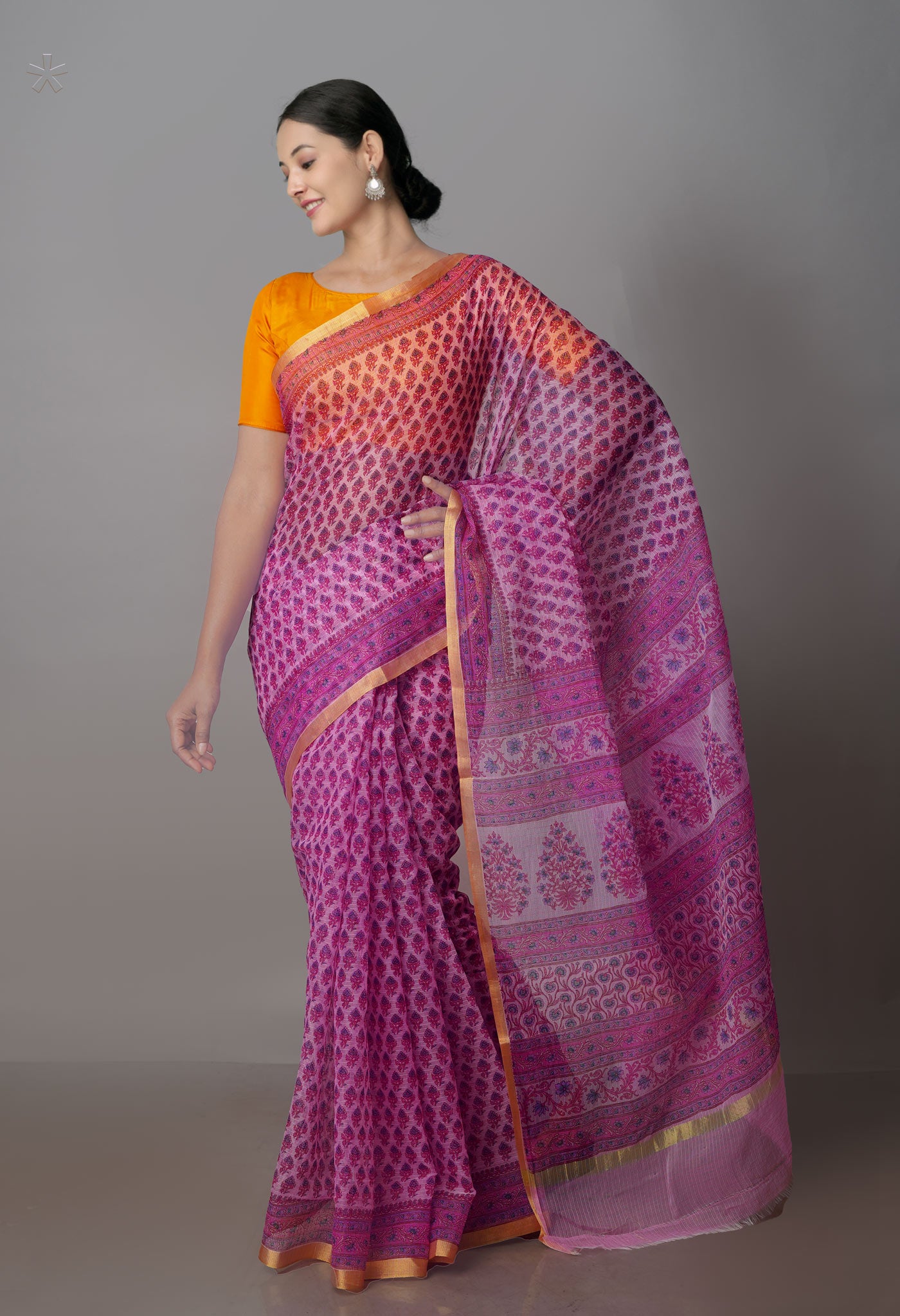 Pink Pure Block Printed Kota Cotton Saree-UNM70740