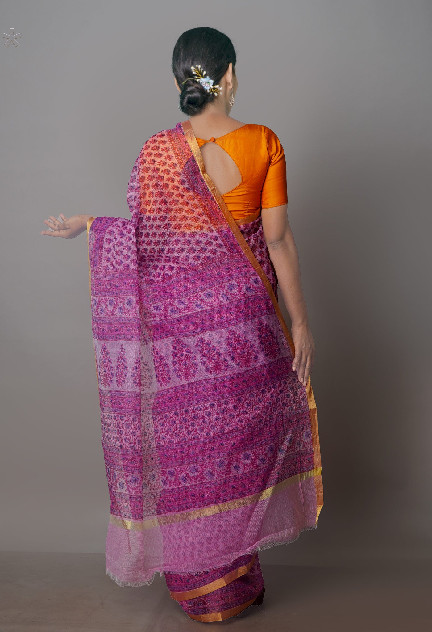 Pink Pure Block Printed Kota Cotton Saree-UNM70740