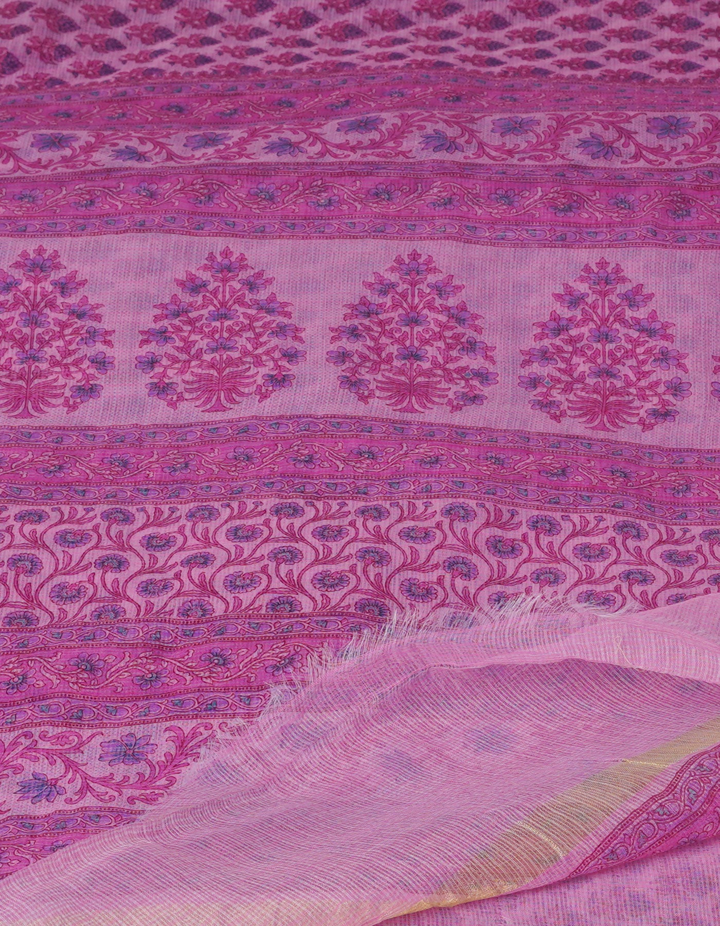 Pink Pure Block Printed Kota Cotton Saree-UNM70740