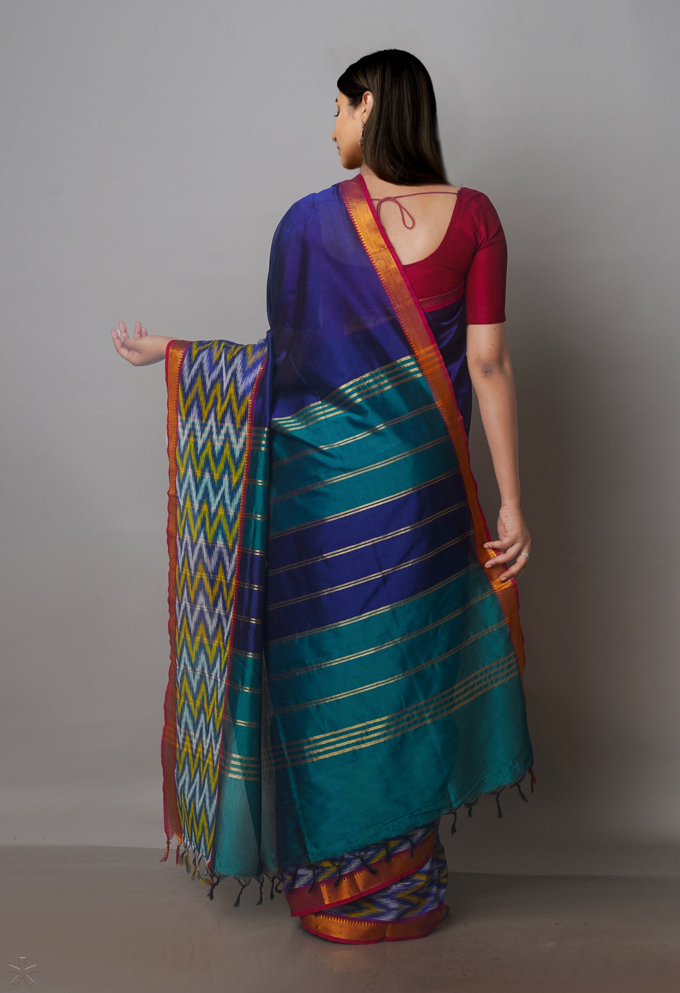 Violet Mangalgiri Silk Saree with pochampally border-UNM70799