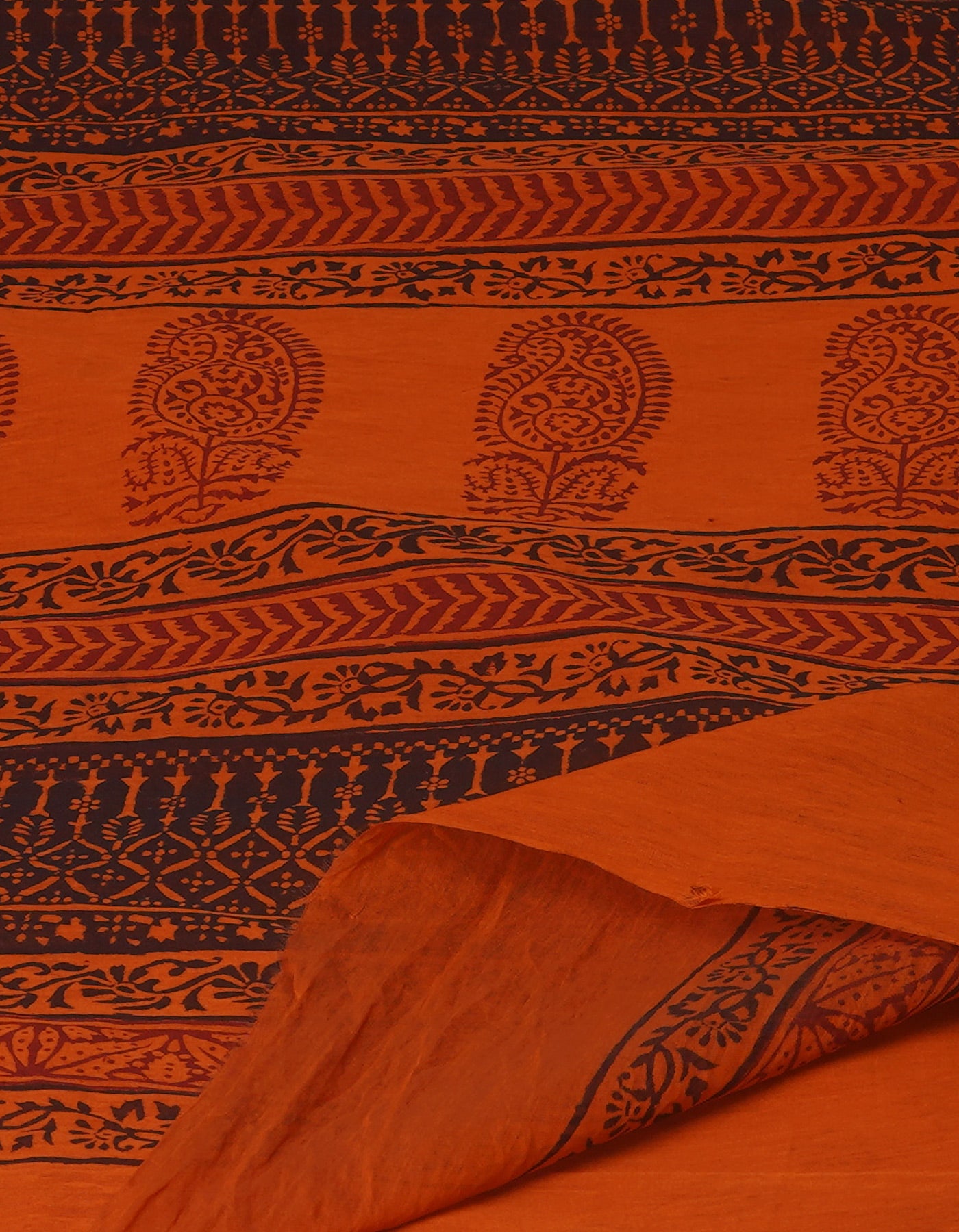 Rust Orange Art Chanderi Bagh Printed Cotton Saree-UNM70857