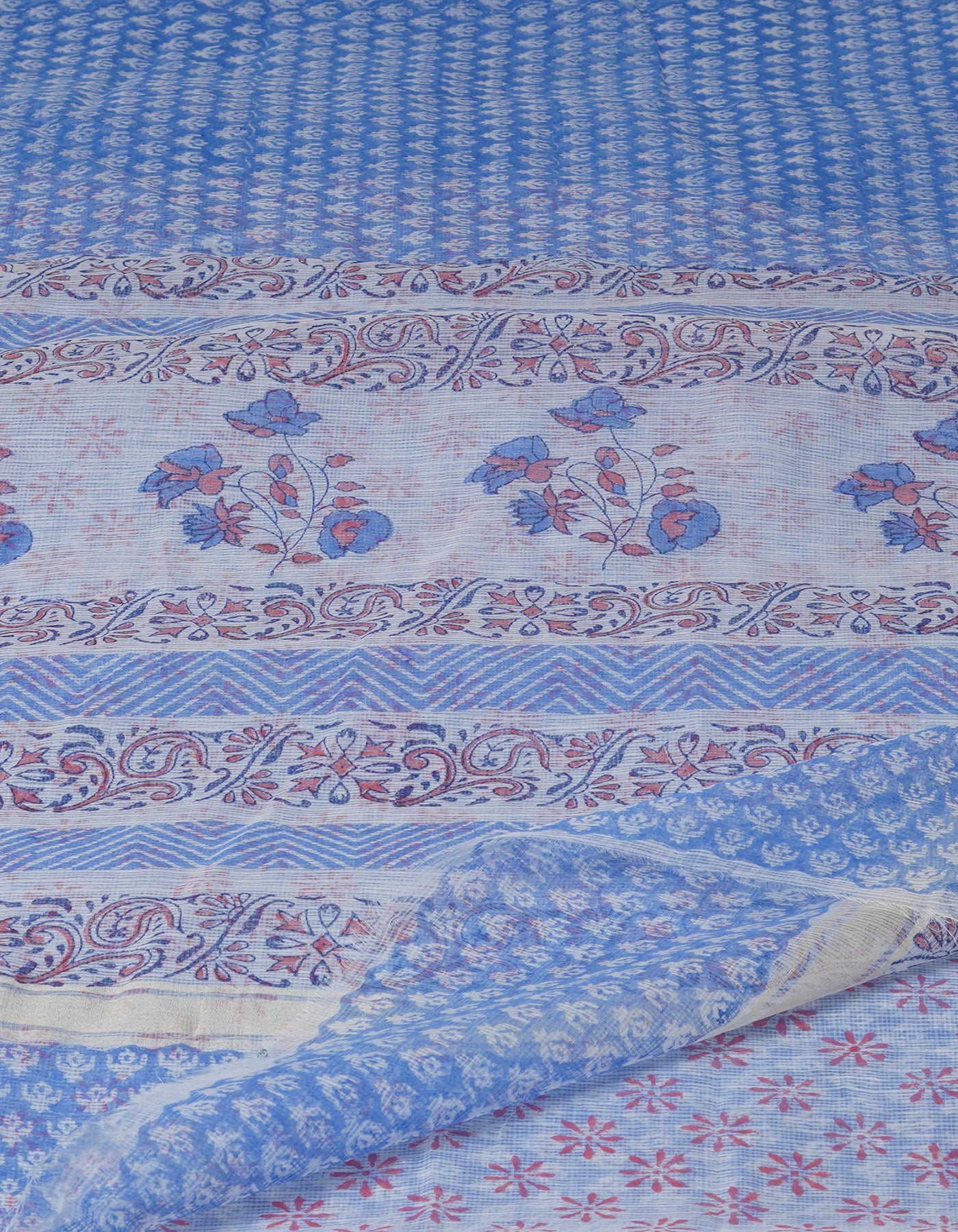 Blue Block Printed Kota Saree-UNM70930