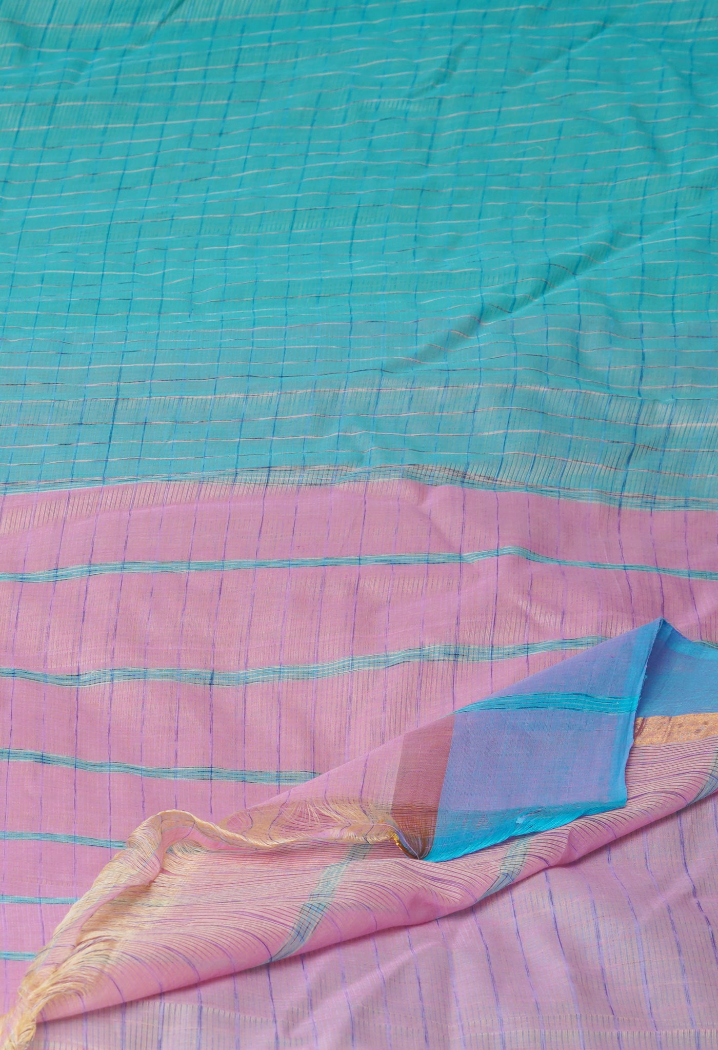 Blue Pure Handloom Mangalagiri Cotton Saree-UNM70967