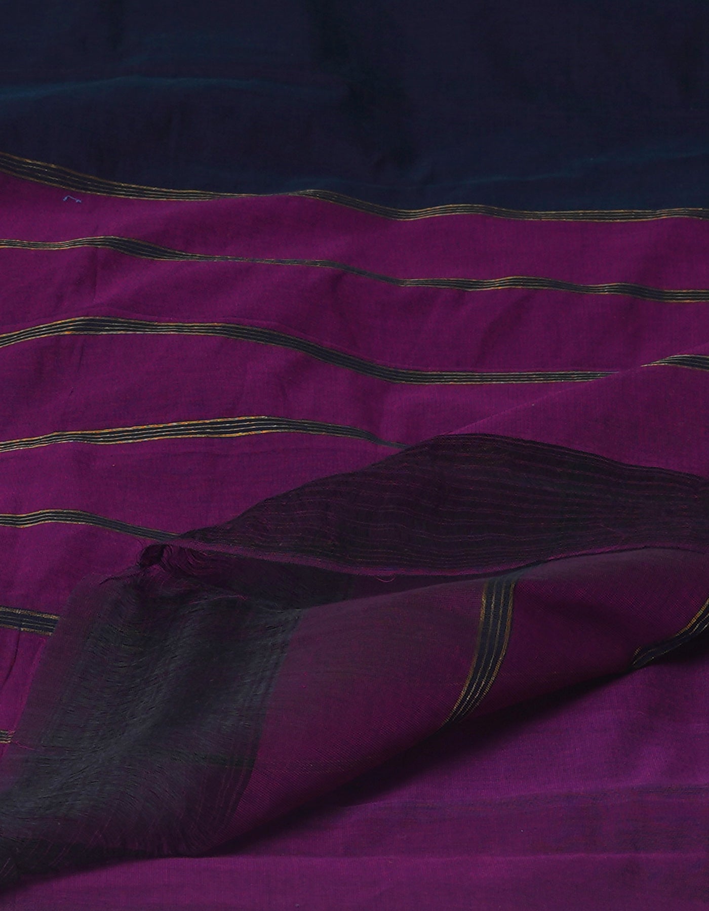 Dark Blue Kanchi Cotton Saree With Big Zari Border-UNM71013