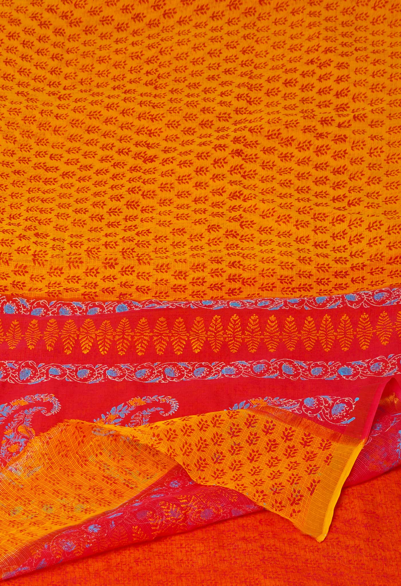 Yellow Pure Block Printed Kota Cotton Sarees-UNM71027