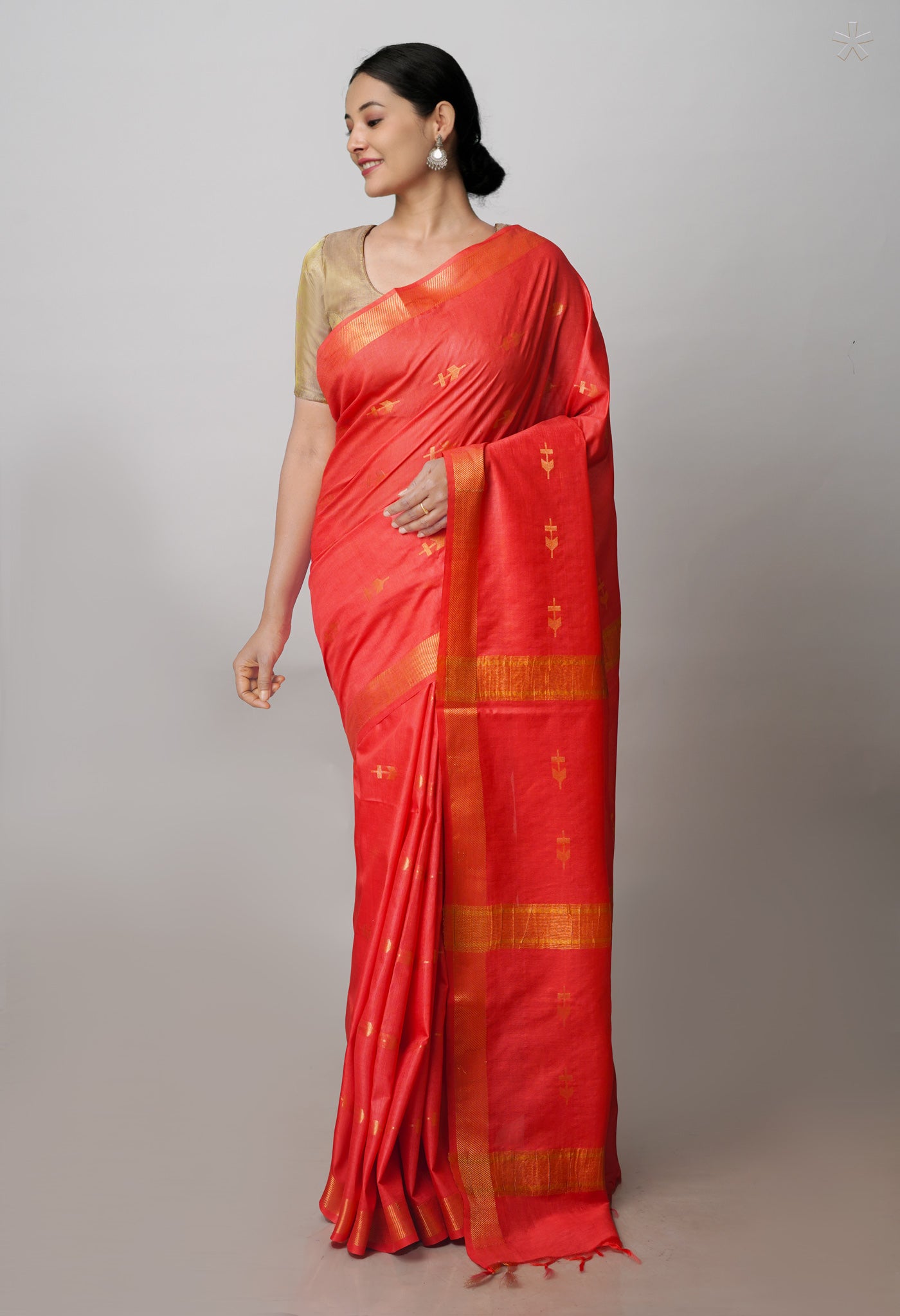 Vermilion Orange Chanderi Sico Saree-UNM71248