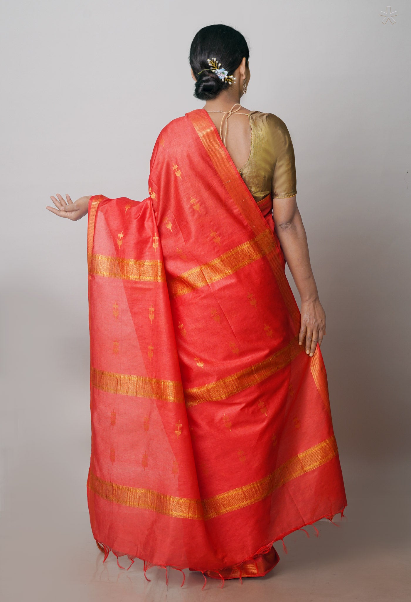 Vermilion Orange Chanderi Sico Saree-UNM71248