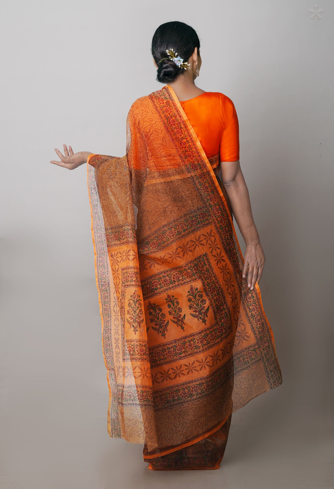 Chocolate Brown   Block Printed Supernet  Saree-UNM71335