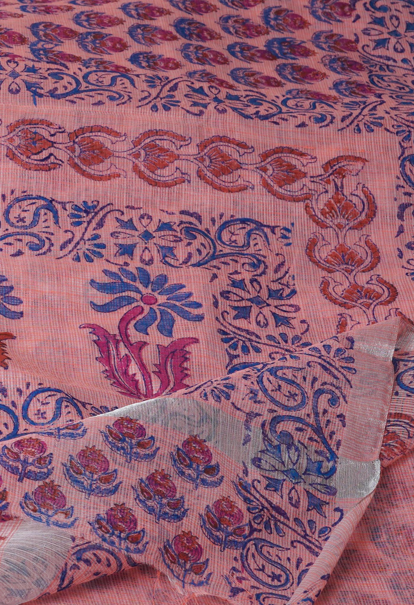 Orange Pure  Block Printed Kota  Cotton Saree-UNM71428