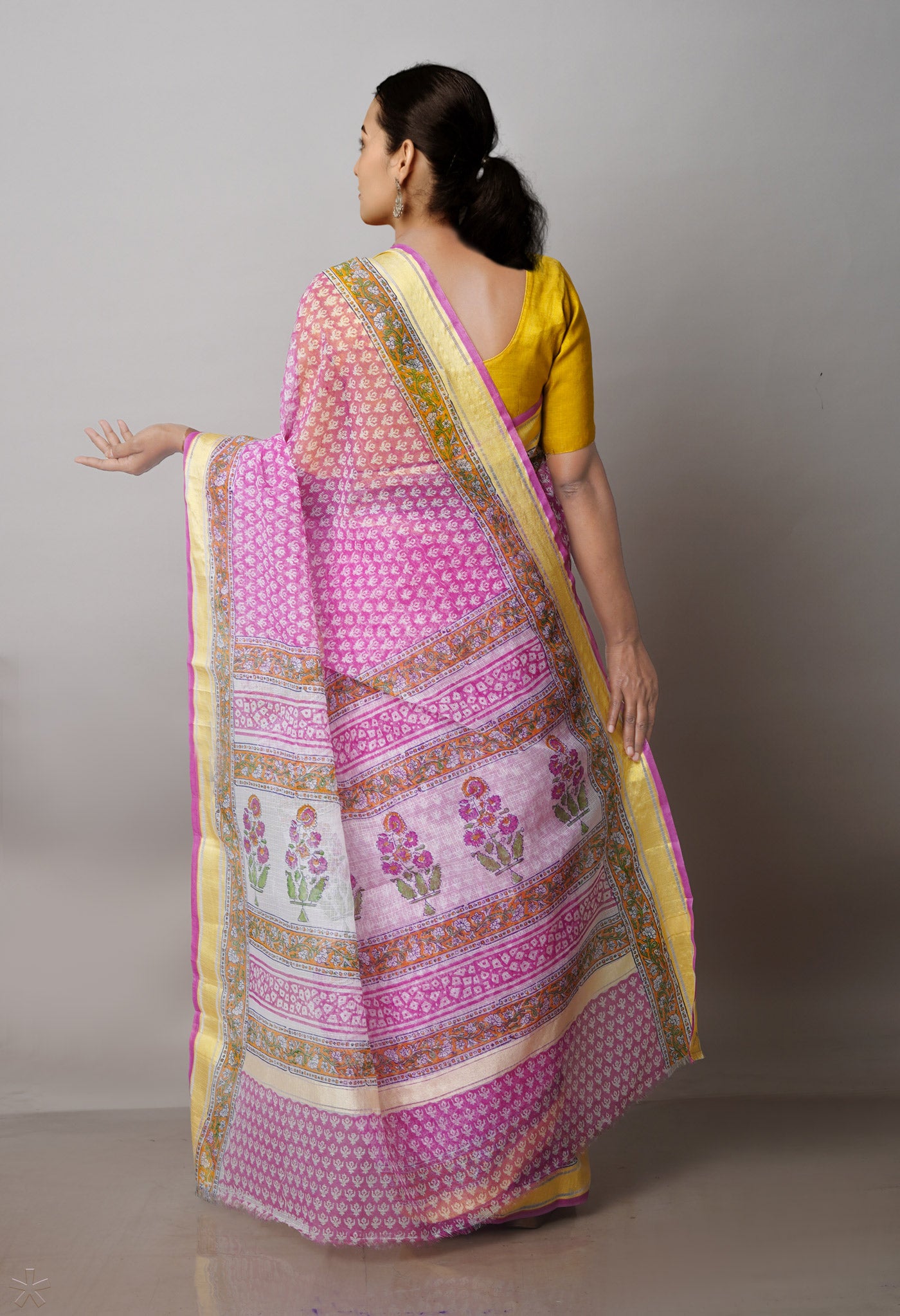 Pink Pure Block Printed Kota Cotton Saree-UNM71481