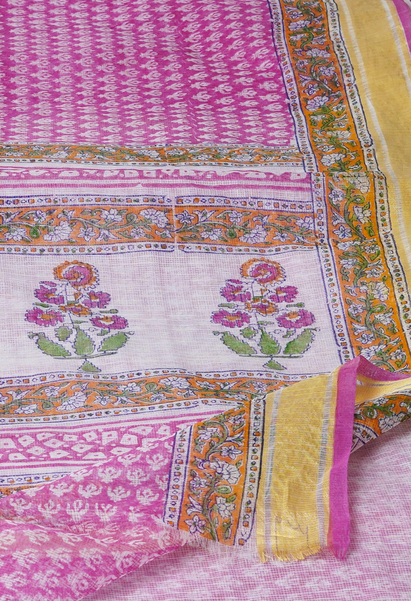 Pink Pure Block Printed Kota Cotton Saree-UNM71481