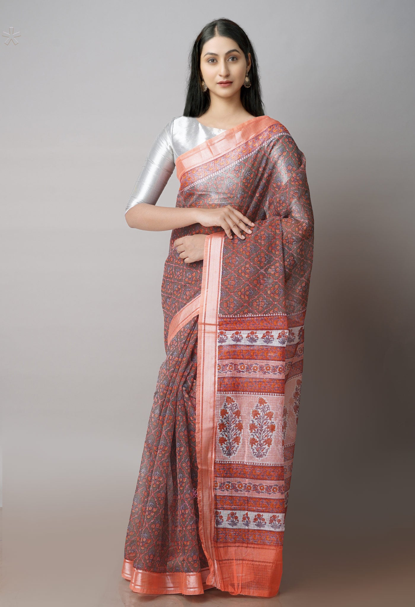 Dark Grey Pure Patola Printed Kota Cotton Saree-UNM71514