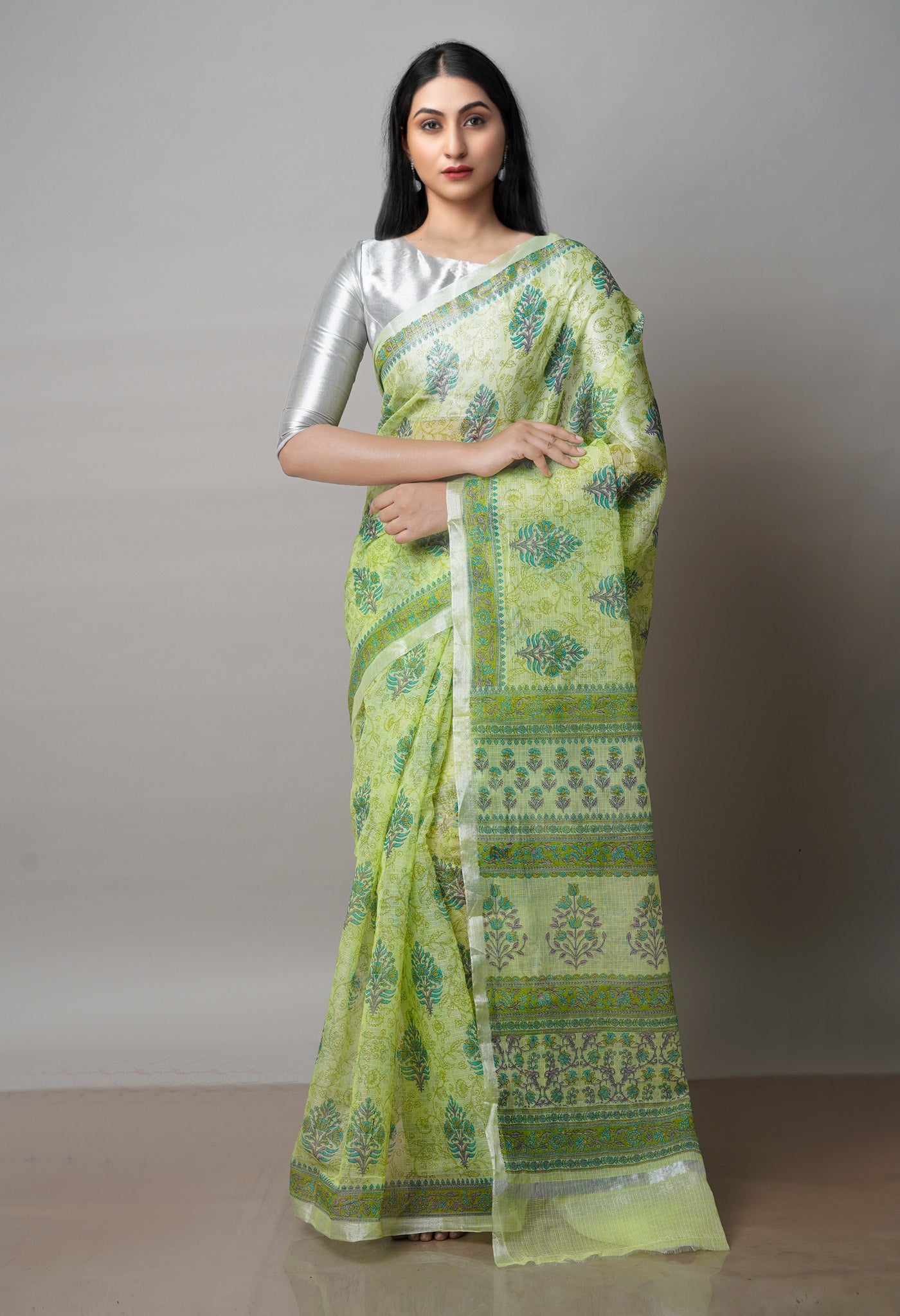 Green Pure Block Printed Kota Cotton Saree-UNM71535