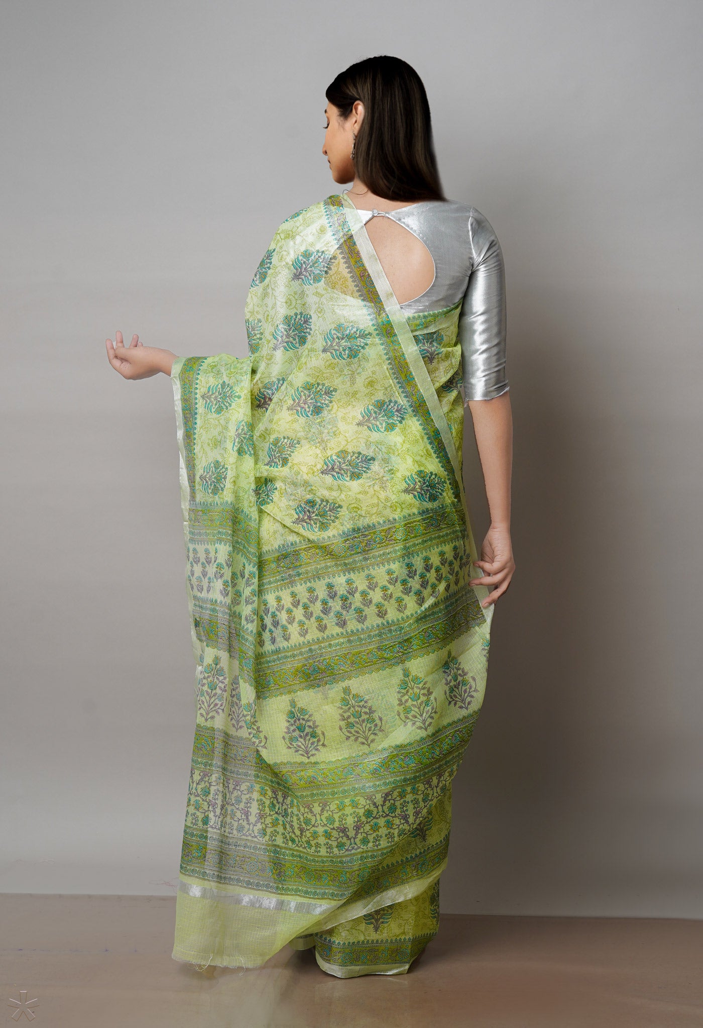 Green Pure Block Printed Kota Cotton Saree-UNM71535